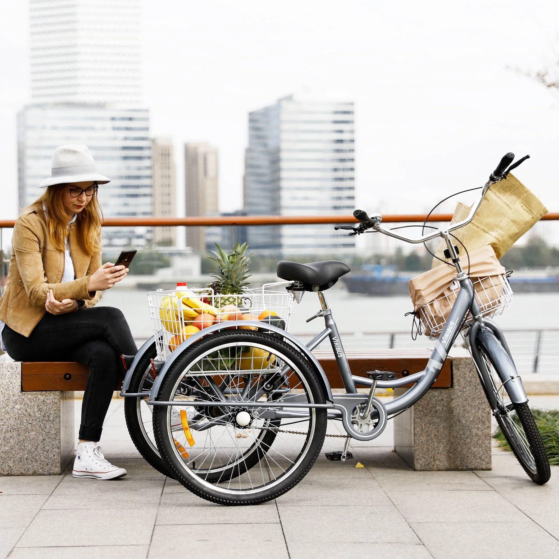 Viribus 26 Inch Single Speed Adult Tricycle 3 Wheel Bike with Removable Basket, Hybrid Beach Trike, Pink - Womvr