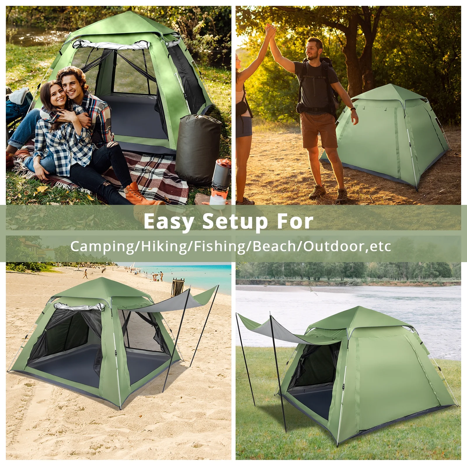 Ktaxon Camping Instant Tent  4 Person Automatic Glamping Tent Waterproof Green - Womvr