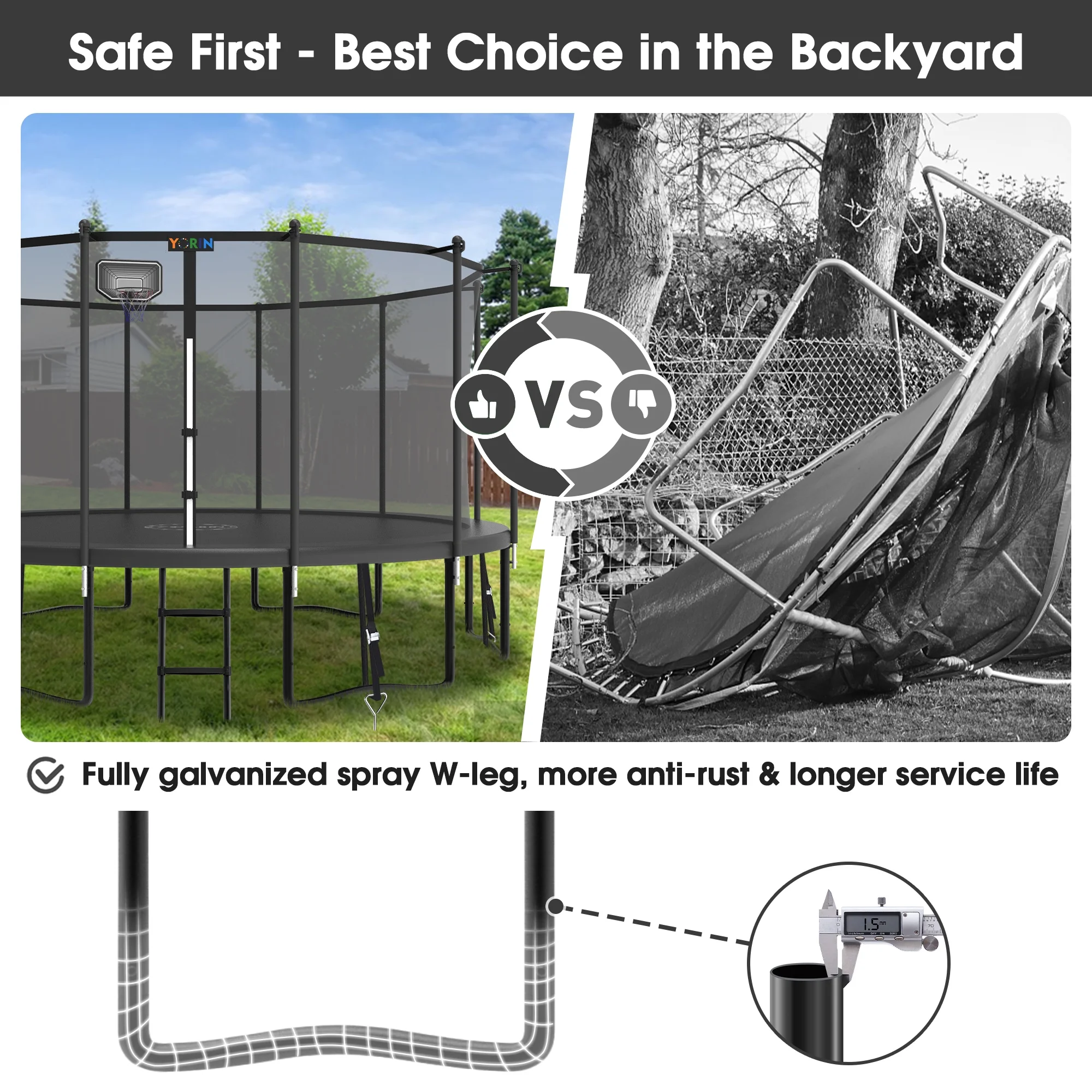 YORIN Trampoline 12FT for Kids Adults with Enclosure Net, 1200LBS Round Outdoor Trampoline with Basketball Hoop, Ladder, Galvanized Anti-Rust Coating Backyard Recreational Trampoline - Womvr