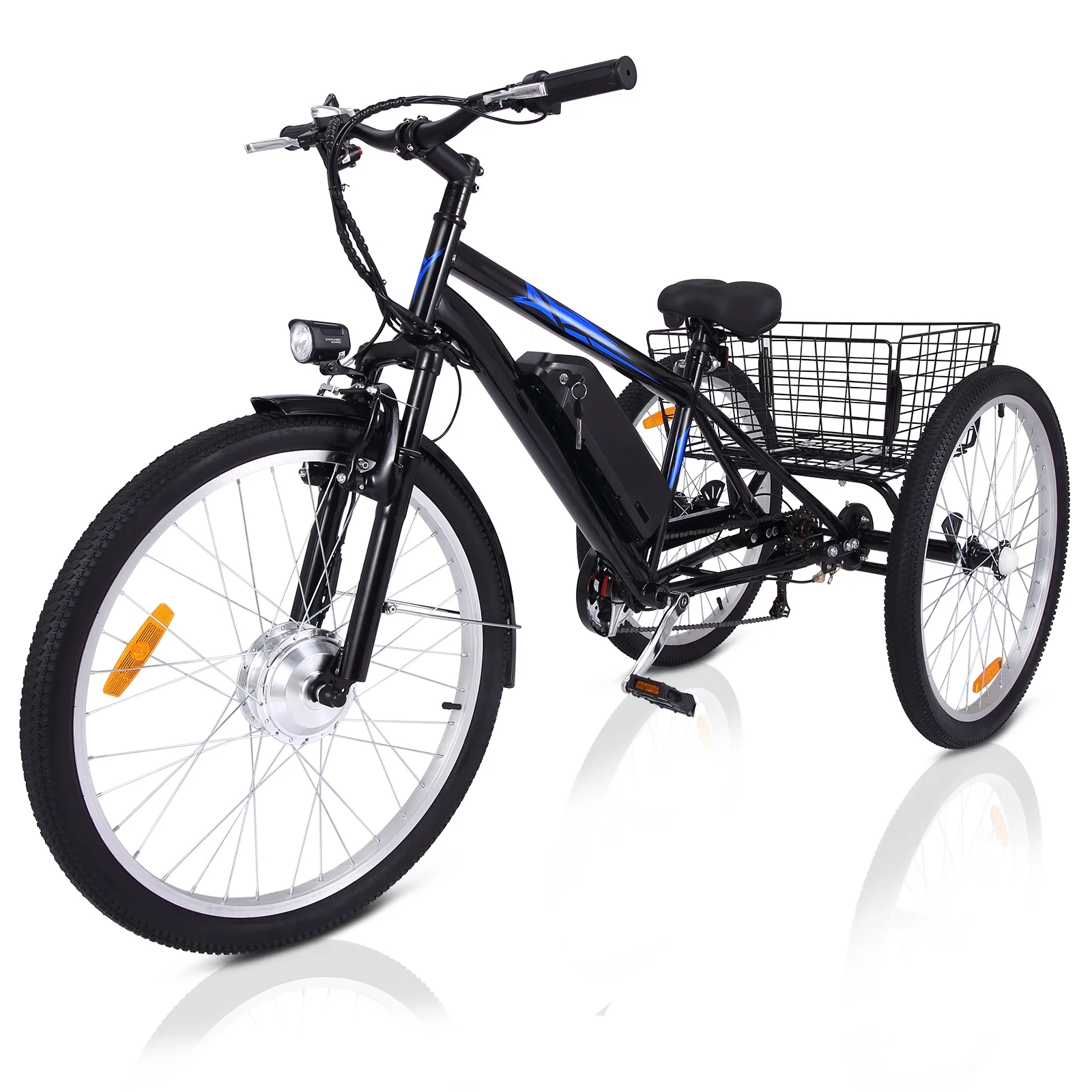 Towallmark 36V Electric Tricycle,350W 10AH Stepping Electric Tricycle,3 Wheels Fat Tires With Rear Basket For Adult Electric Bicycle,50 Miles Long Range, Blue - Womvr