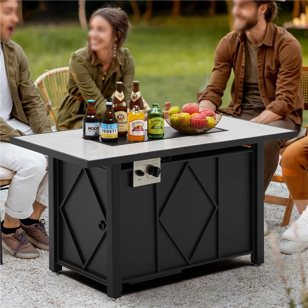 Alden Design 43in Propane Fire Pit Table with Ceramic Tabletop & Steel Base, Black - Womvr