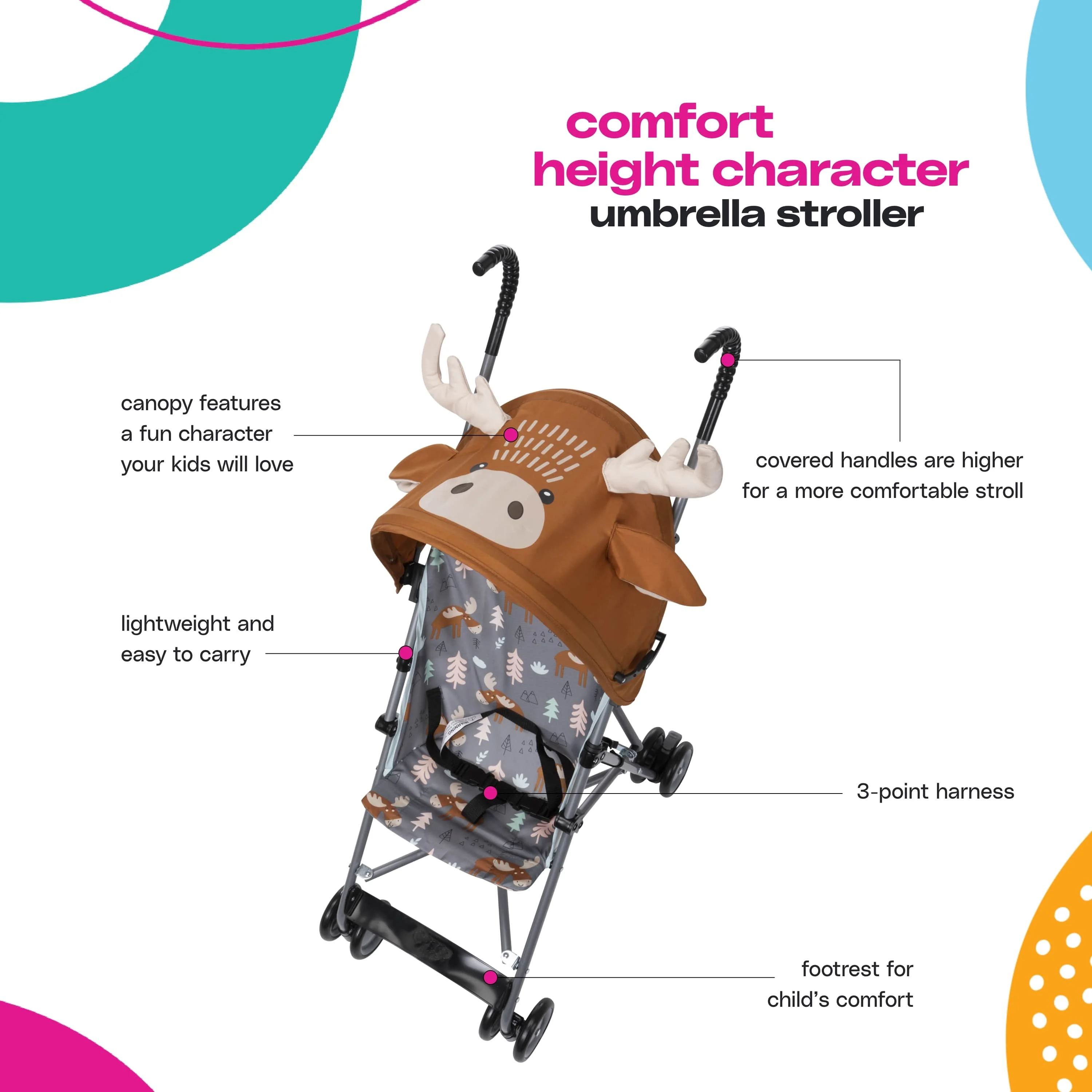 Cosco Kids Comfort Height Toddler Umbrella Stroller with Canopy, Moose - Womvr