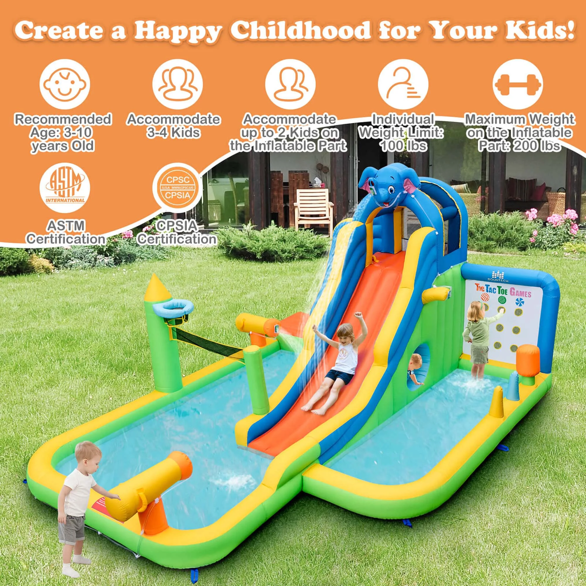 Costway Inflatable Water Slide Giant Splash Pool for Kids Backyard Fun without Blower - Womvr