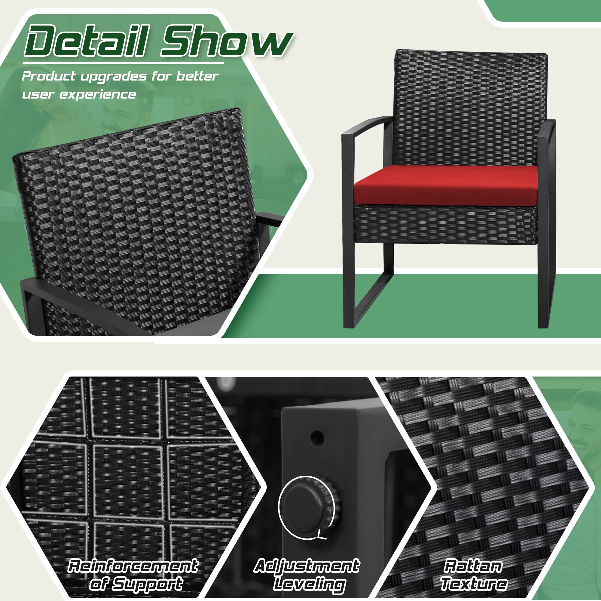 Homall Patio Furniture 3-Piece Set Casual Wicker Chair Bistro Chair with Coffee Table, Black - Womvr