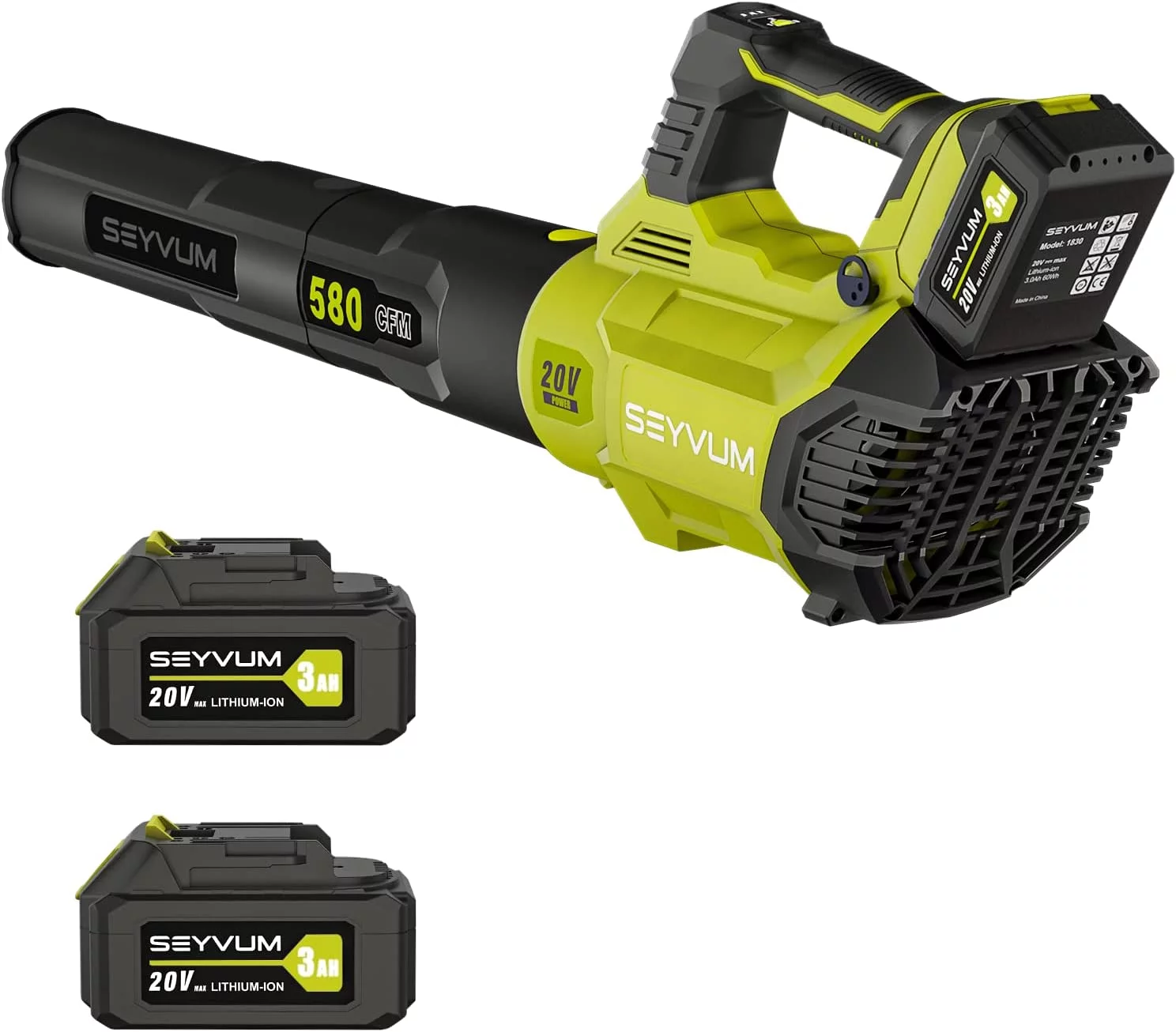 SEYVUM Leaf Blower - 580CFM 20V Leaf Blower Cordless with 2 X 4.0Ah Battery & Charger, 3-Speed Dial Electric Blower Handheld, Lightweight Powerful Battery Operated for Lawn Care, Jobsite - Womvr