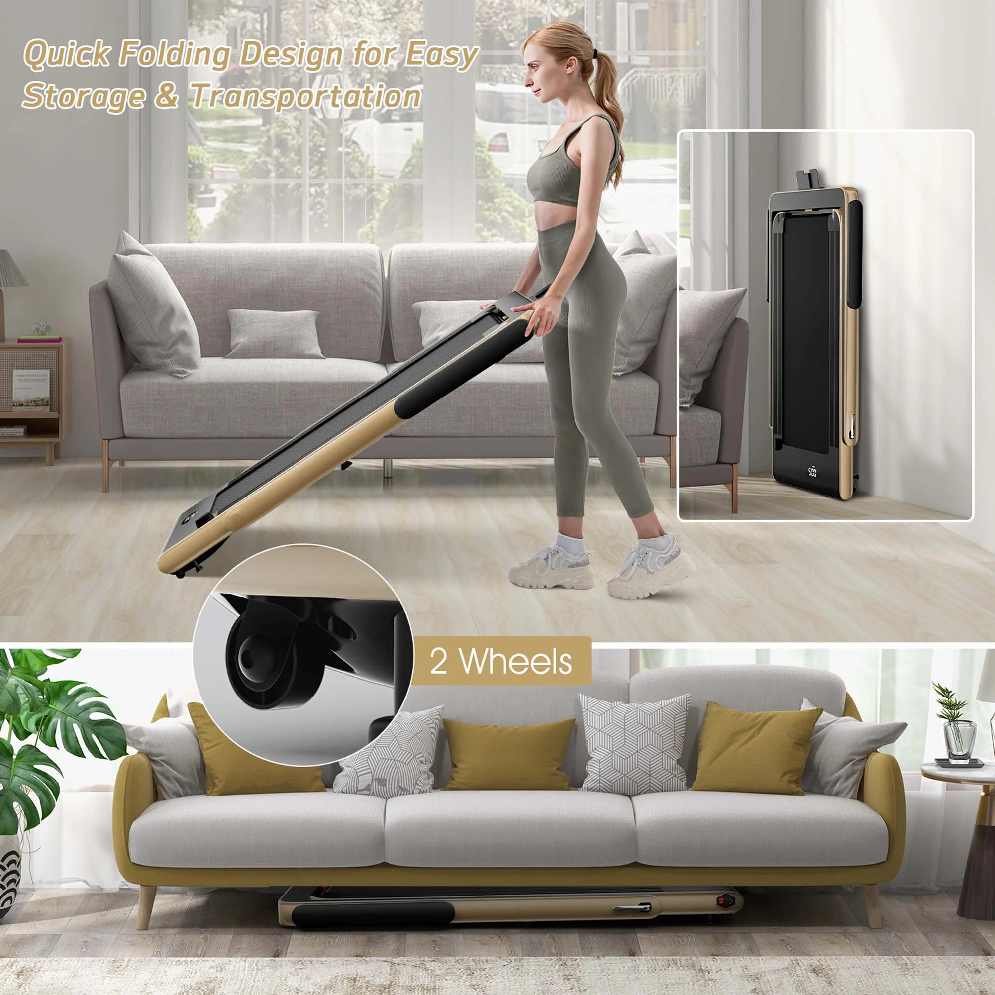 SuperFit Up To 7.5MPH 2.25HP 2 in 1 Dual Display Screen Folding Treadmill Jogging Machine W/APP Control Silver - Womvr