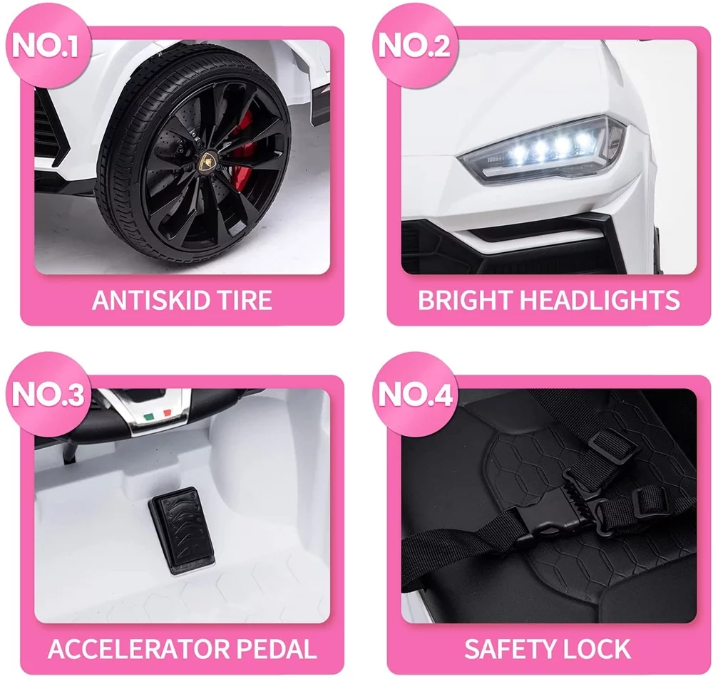 Lamborghini Urus 12V Electric Powered Ride on Car Toys for Girls Boys, Black Kids Electric Vehicles Ride on Toys with Remote Control, Foot Pedal, MP3 Player and LED Headlights, CL61 - Womvr