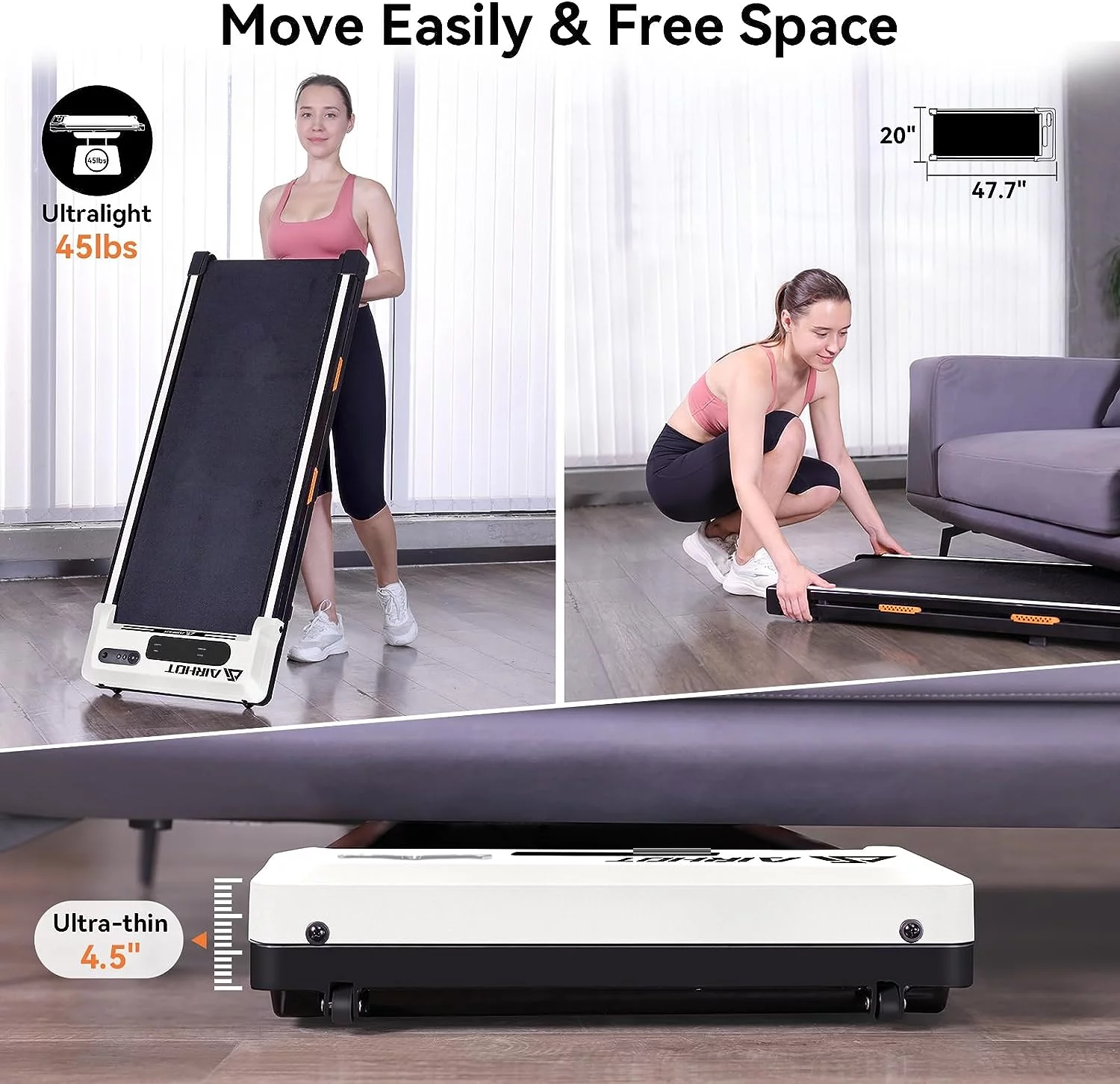 AMZFUN Under Desk Treadmill, Walking Pad 2 in 1 for Walking and Jogging (Black) - Womvr