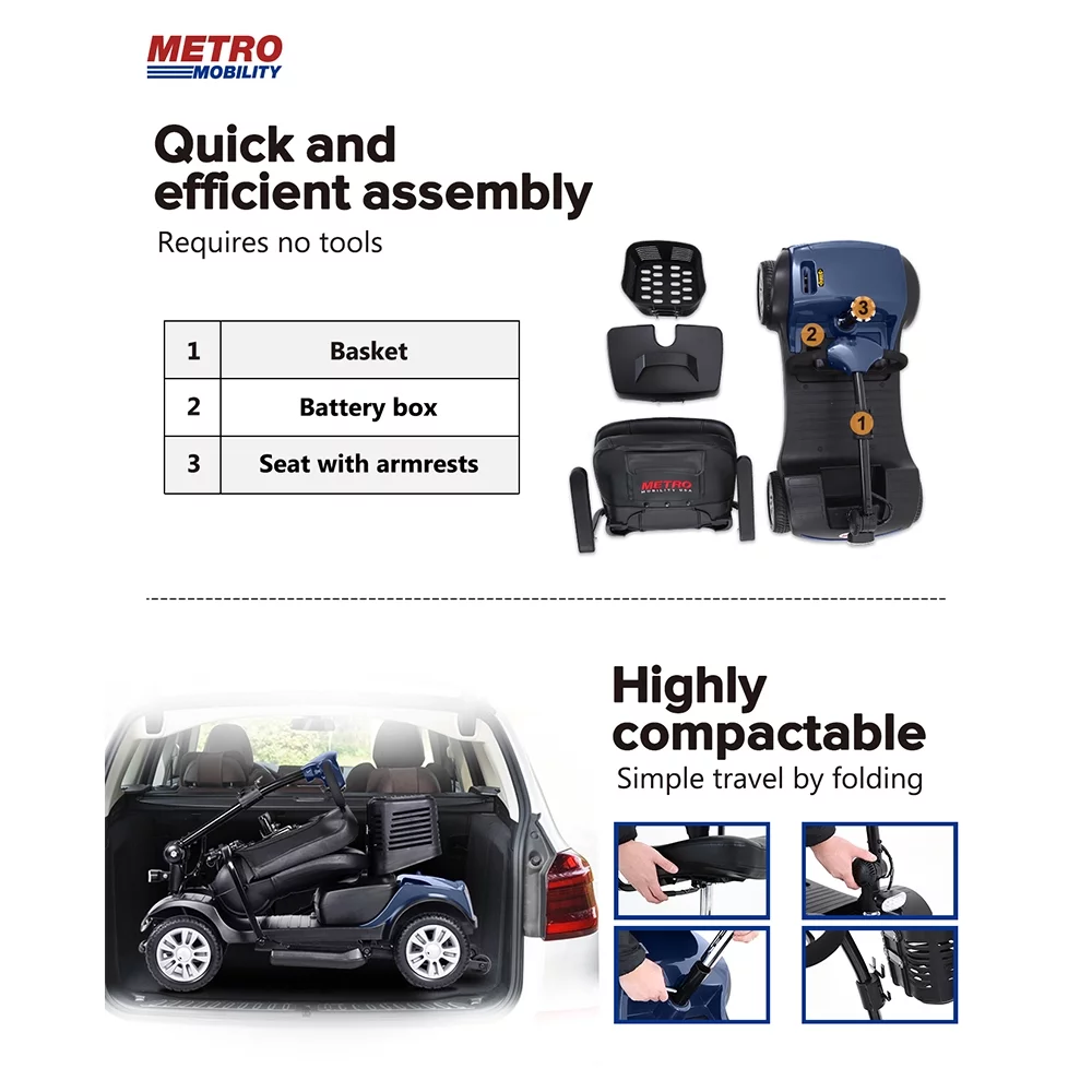 Travel Mobility Scooter, Heavy Duty Electric Scooters with 4 Anti-Tip Wheels, Compact Lightweight Mobility Scooters for Senior Adults Elderly, Foldable Mobility Scooter, Holds 300lbs, Purple - Womvr