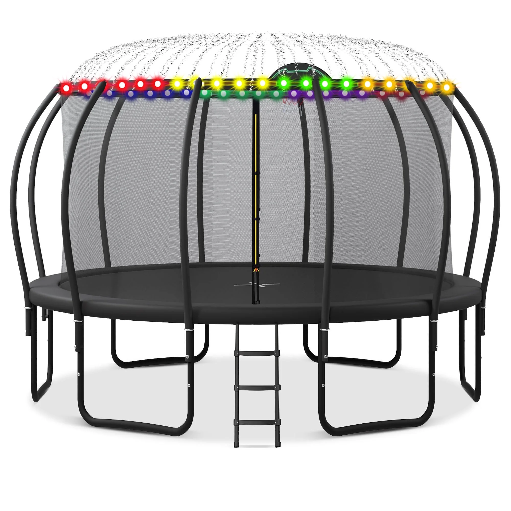 Jump Into Fun Trampoline 12FT 14FT 15FT 16FT, 1200LBS Trampoline for Adults/ 5-6 Kids, Trampoline with Enclosure, Basketball Hoop, Wind Stakes, Outdoor Upgraded Arc Pole Trampoline - Womvr