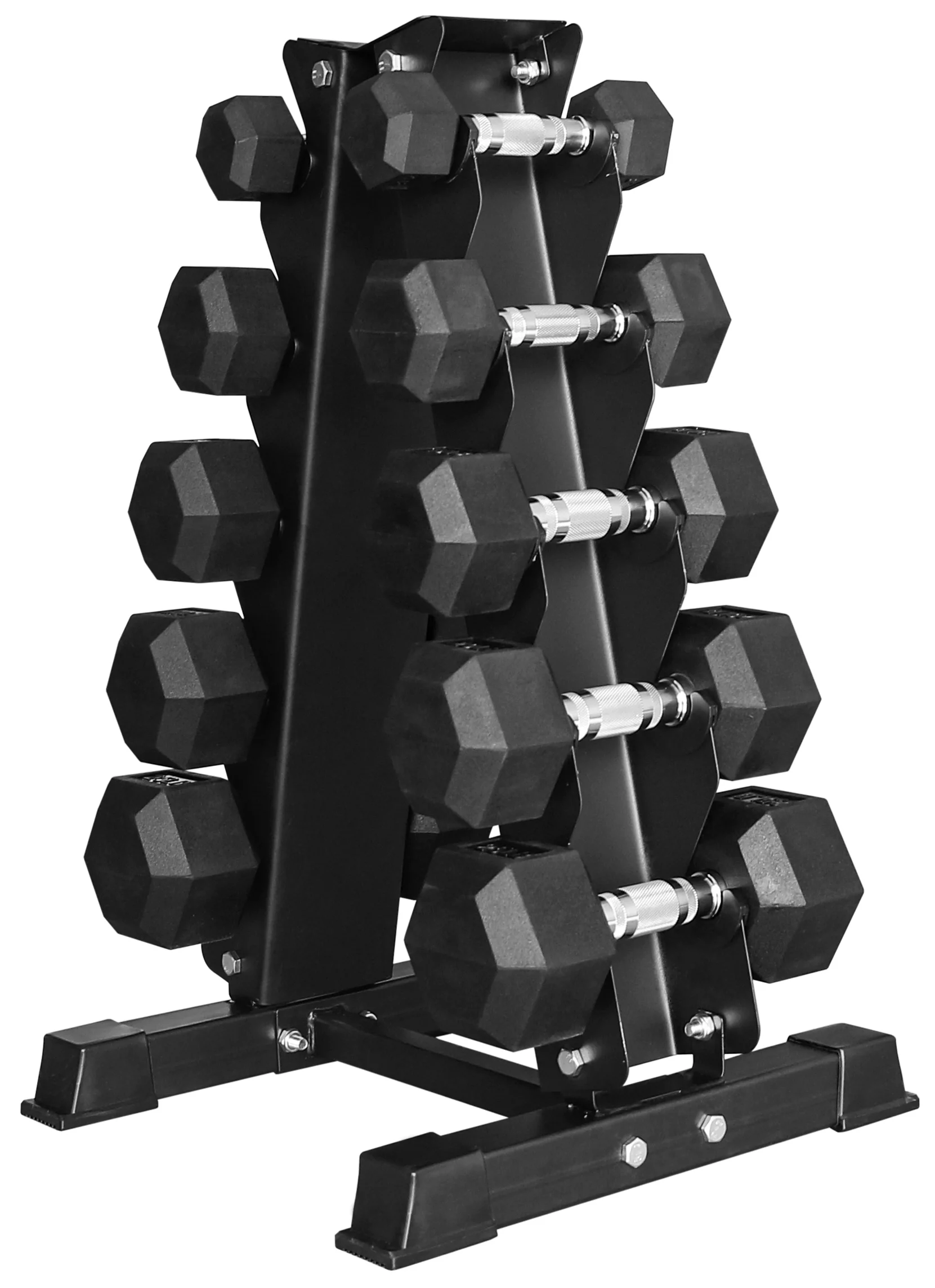 BalanceFrom 150LB Coated Hex Dumbbell Weight Set and A-Frame Storage Rack, 5-25 lbs Pairs - Womvr