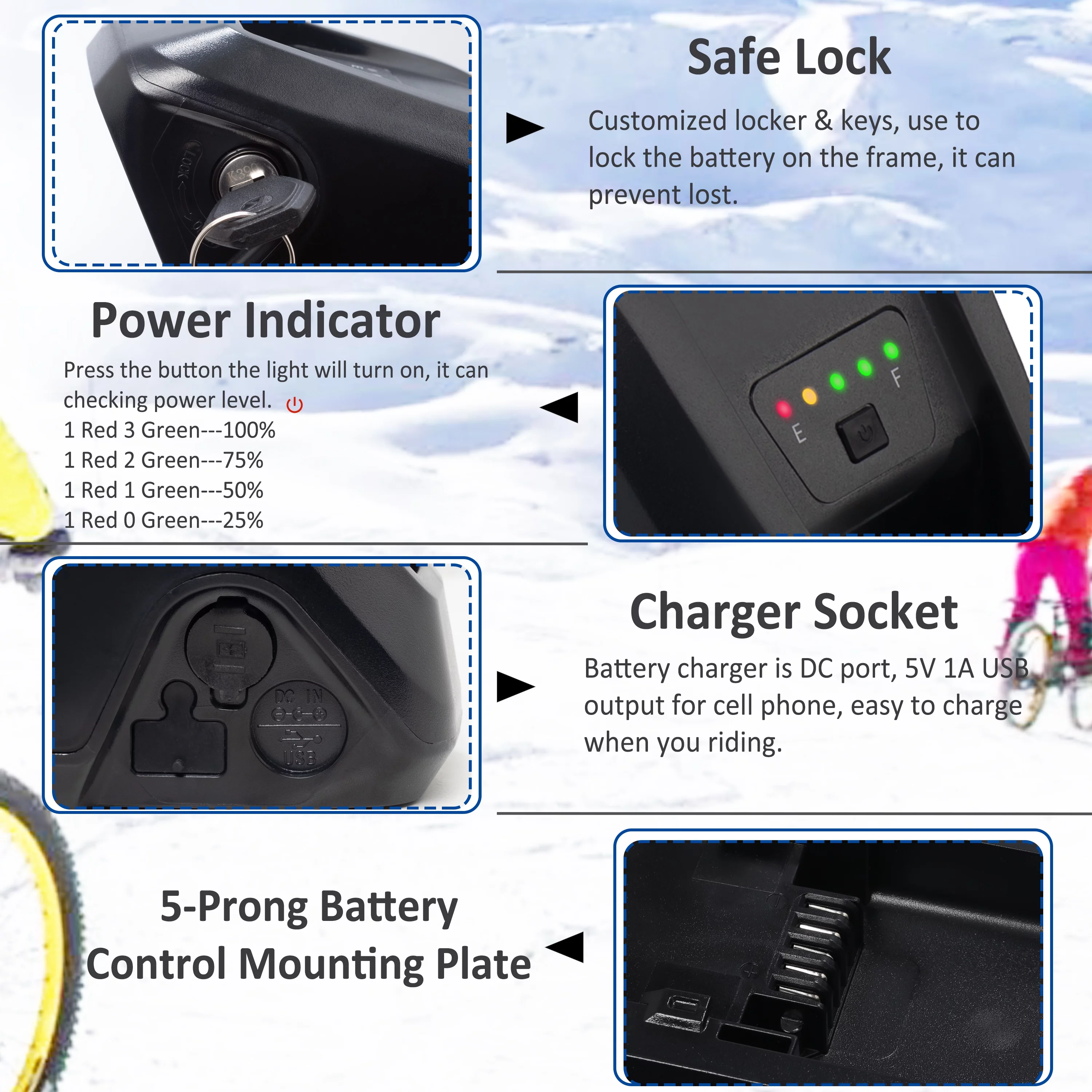 YxYhCool Ebike Battery 48V 10Ah Lithium Battery with Charger 48V Battery for Electric Bike Tricycle - Womvr