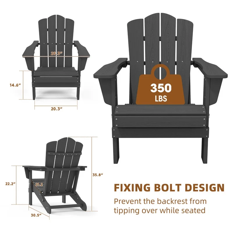 Outdoor Patio Folding HDPE Resin Adirondack Chair, Red - Womvr