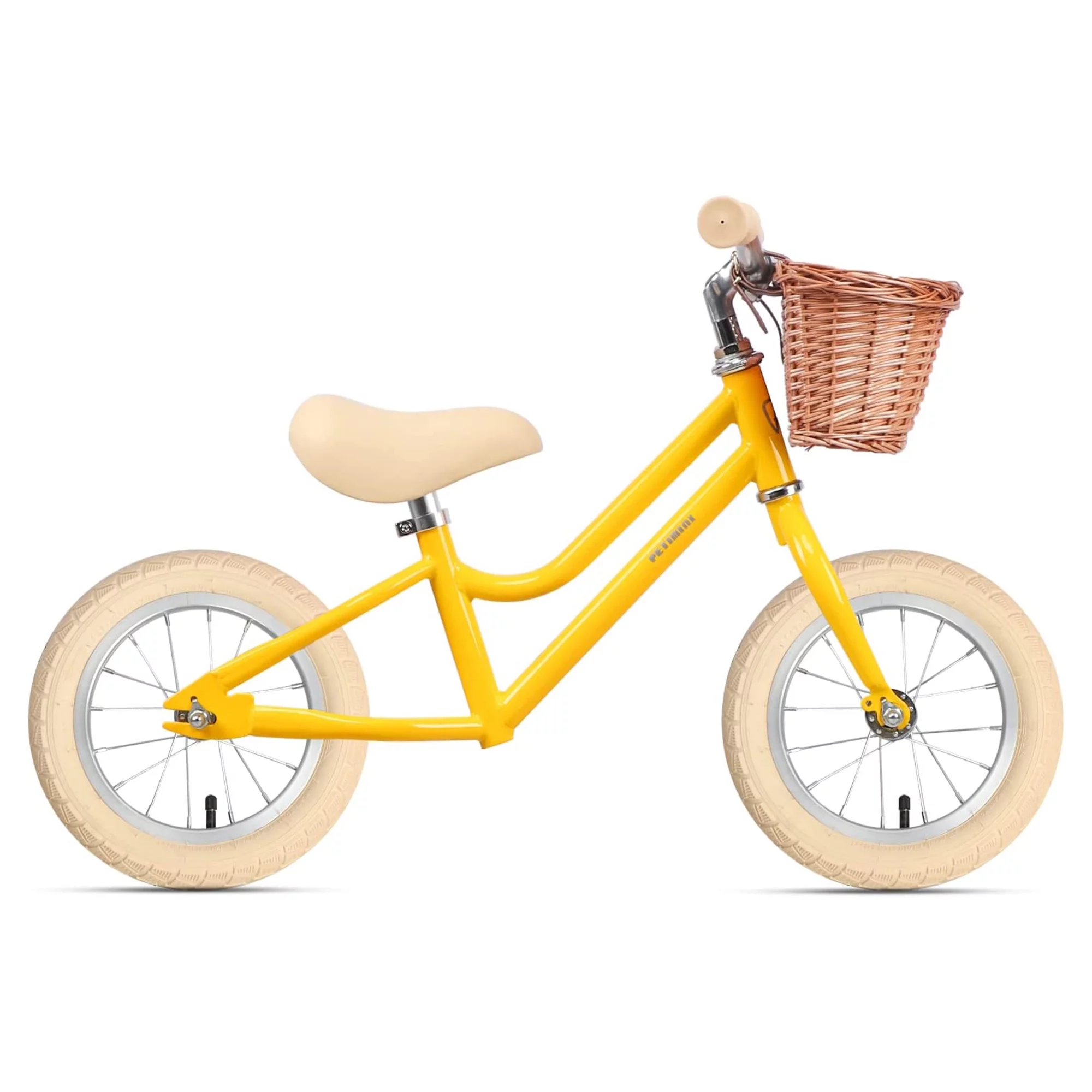 Petimini 12 Inch Kids Balance Bike with Basket for 2-6 Year Olds, Peach - Womvr