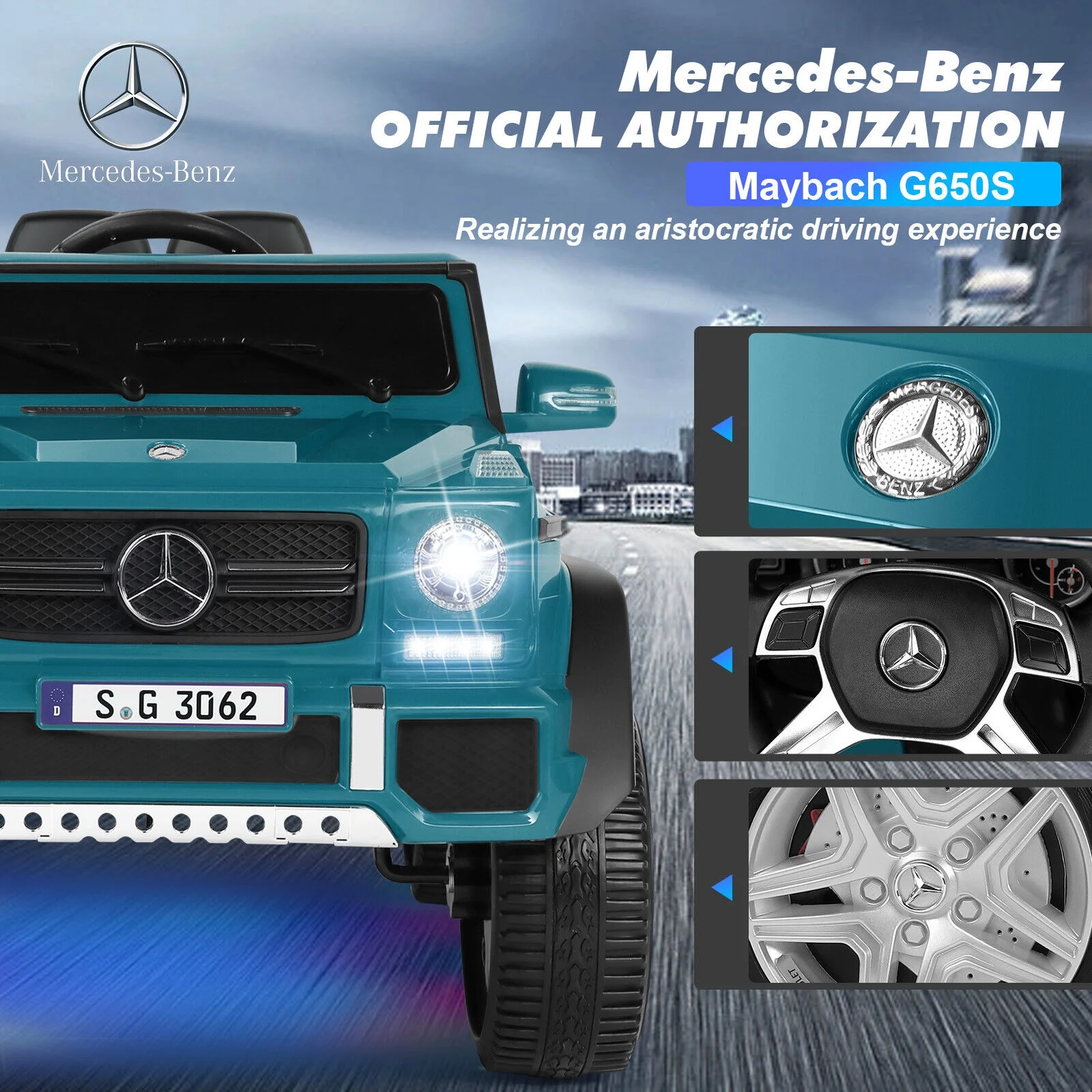 JOYLDIAS 12V Kids Ride on Car 3 Speeds Licensed Mercedes-Benz Electric Toy w/ Bluetooth, Remote Control, LED Lights (Pink) - Womvr