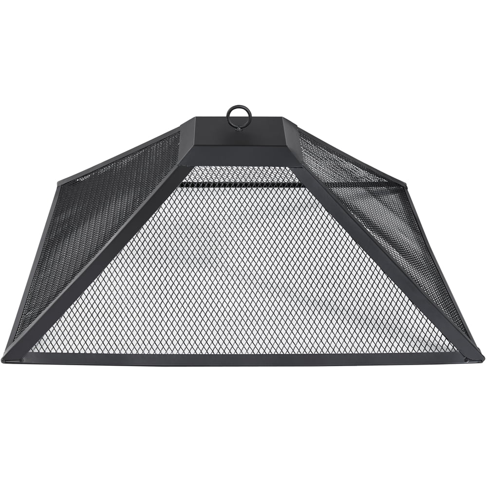 Topeakmart 32in Square Iron Fire Pit Winter Heating Equipment Steel Fire Bowl with Mesh Cover Grills Poker for Patio BBQ Camping Bonfire Bronze - Womvr