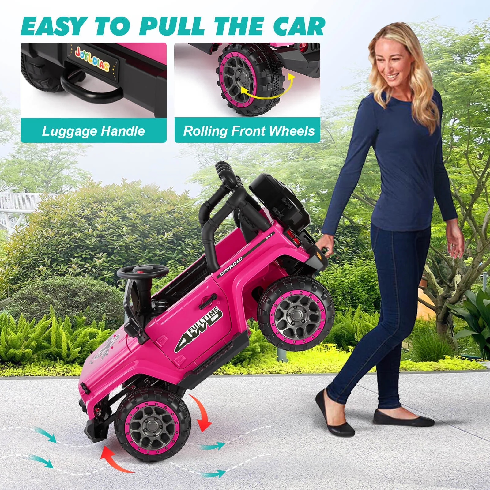 JOYLDIAS 12V Kids Ride on Truck Electric Car with DIY Stickers, Bluetooth, Remote Control, MP3 Player, LED Lights (Pink) - Womvr