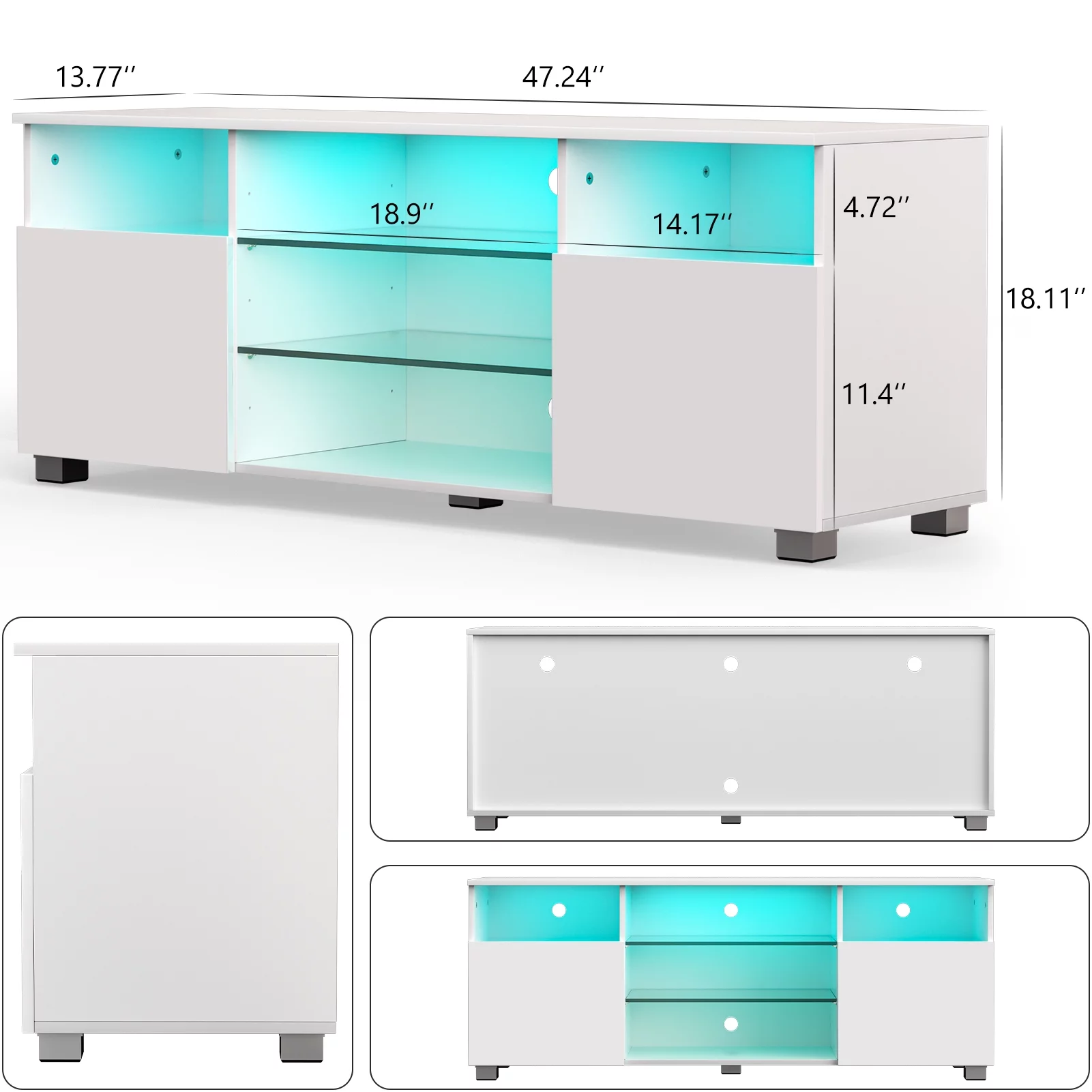ChVans LED TV Stand for 65/70inch, High Glass Modern Entertainment Center with LED Lights and Glossy Cabinets(Black-65