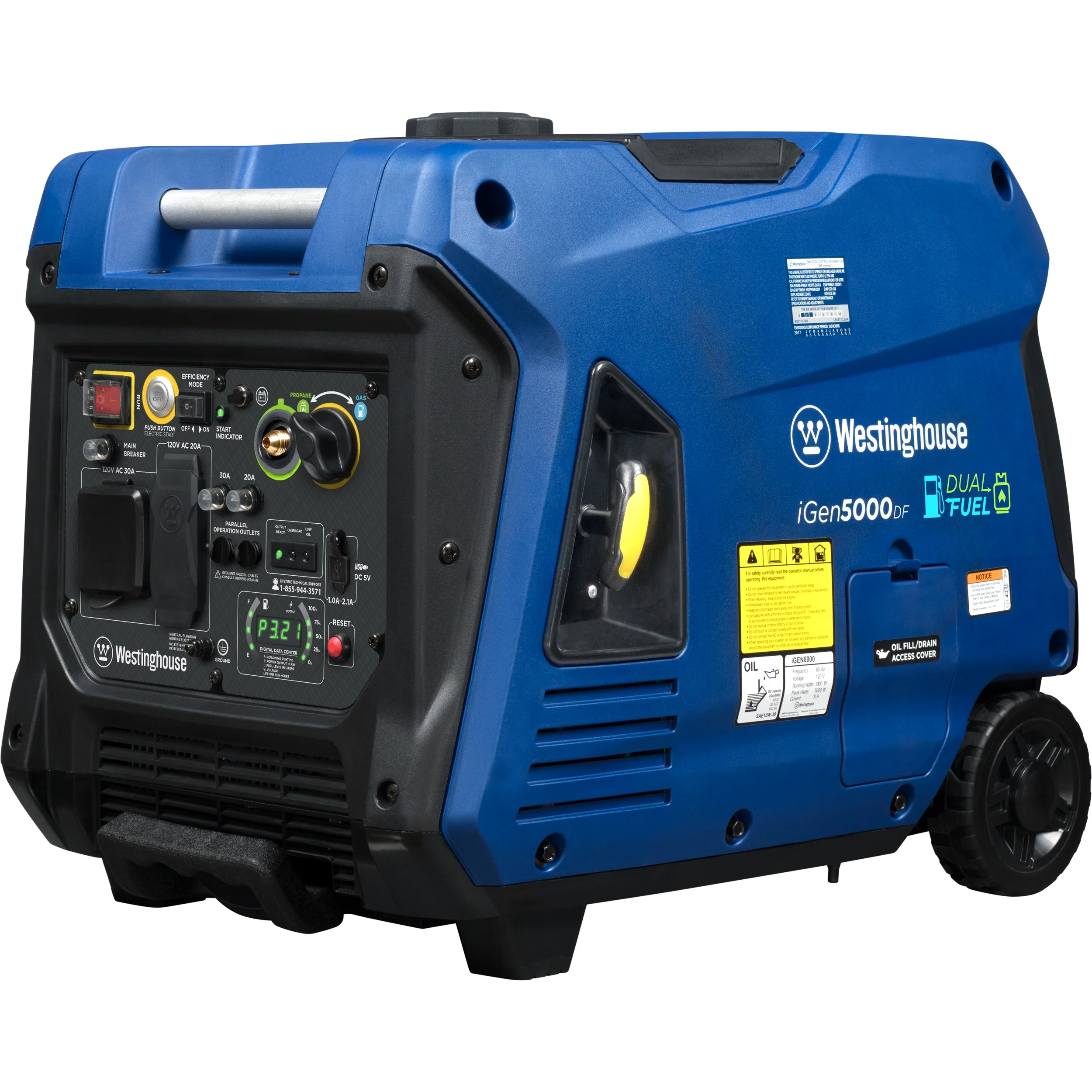 Westinghouse 5000 Watt Electric Start Dual Fuel Portable Inverter Generator with RV Outlet - Womvr