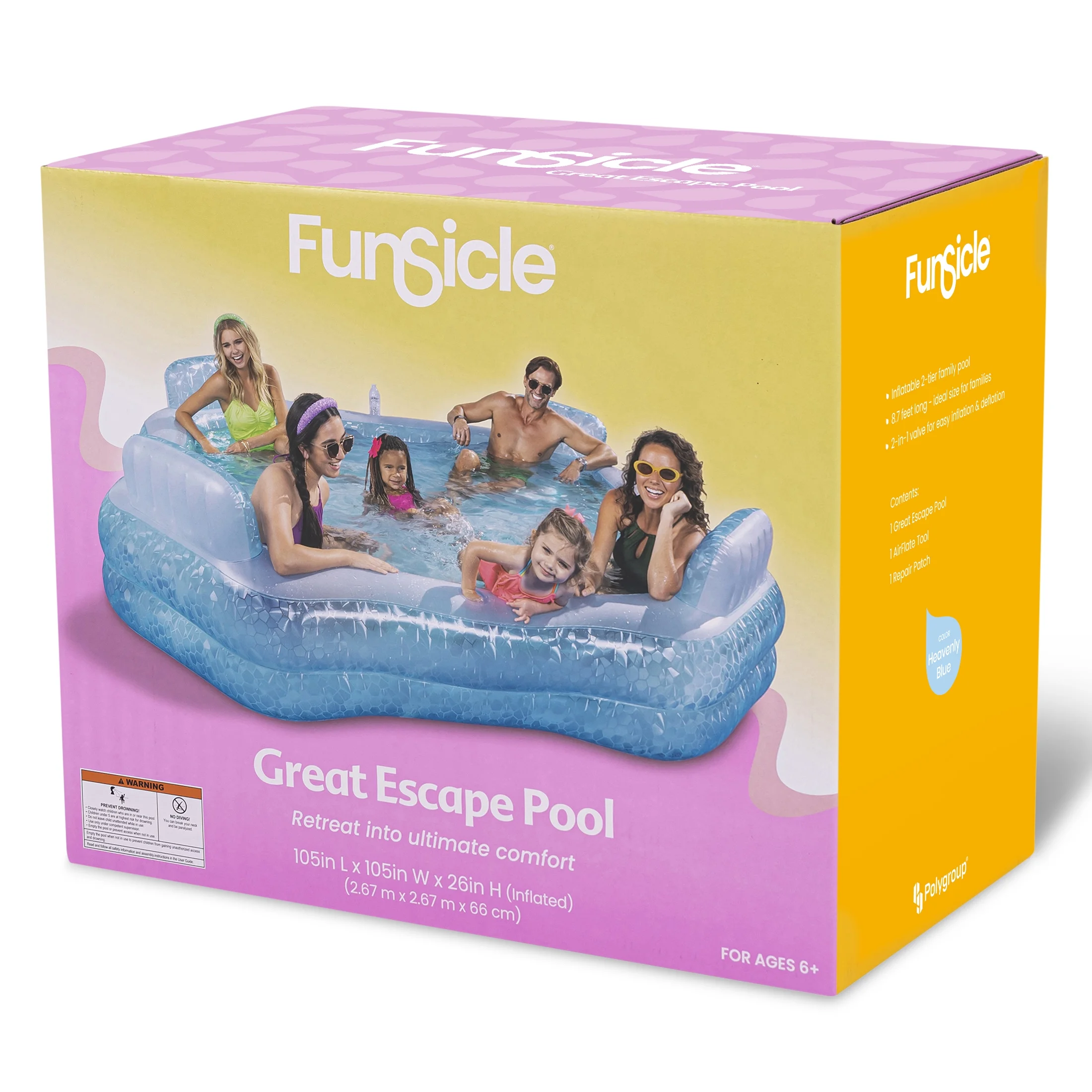 Funsicle Heavenly Blue Great Escape Inflatable Famiy Swimming Pool, Age 6 & up - Womvr