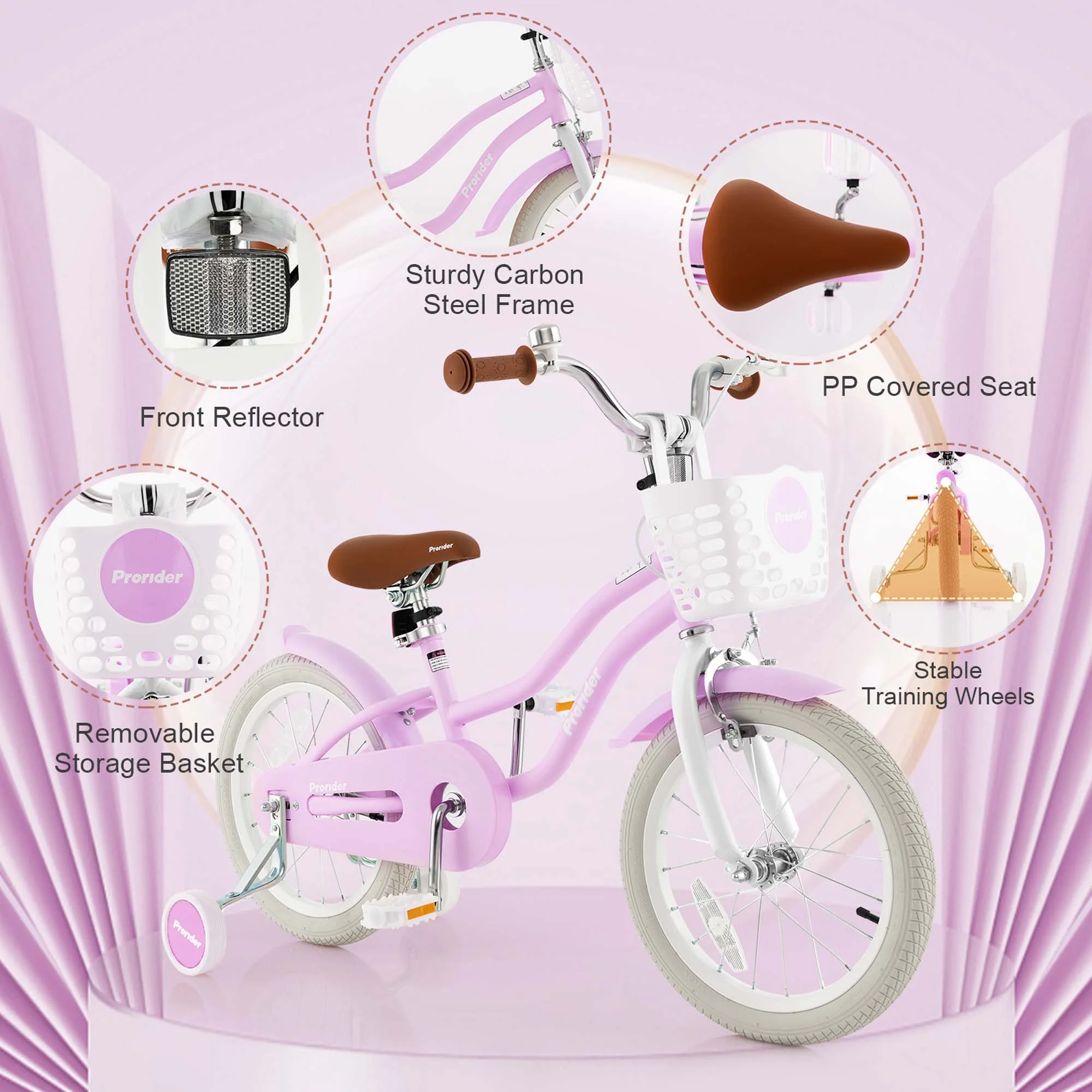 Costway 16'' Kids Bike Toddler Adjustable Bicycle withTraining Wheel for 4-8 Years Old Girl Pink - Womvr