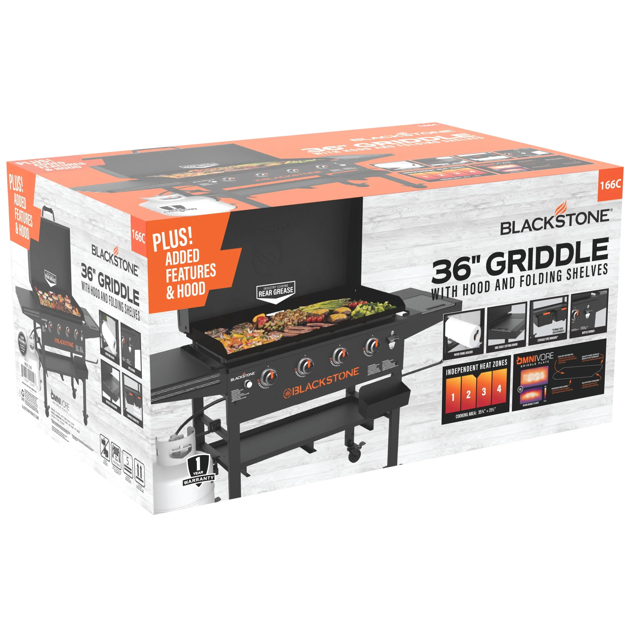 Blackstone Original 4-Burner 36” Propane Griddle with Hood and Omnivore Griddle Plate - Womvr