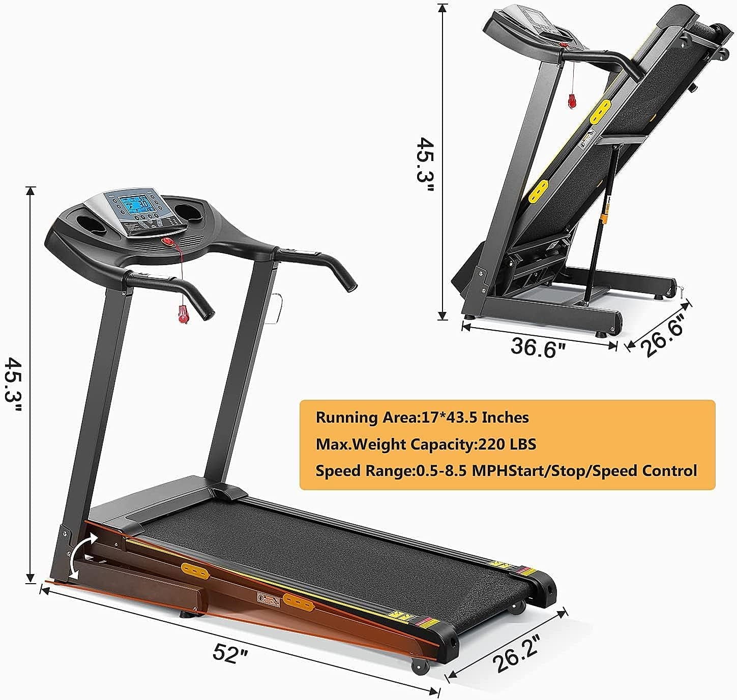 Treadmill with Incline Folding Treadmill with 12-Level Automatic Incline 2.5hp Power 8.5mhp Speed Running Machine 15 Preset Training Program Electric Treadmill for Home Use - Womvr