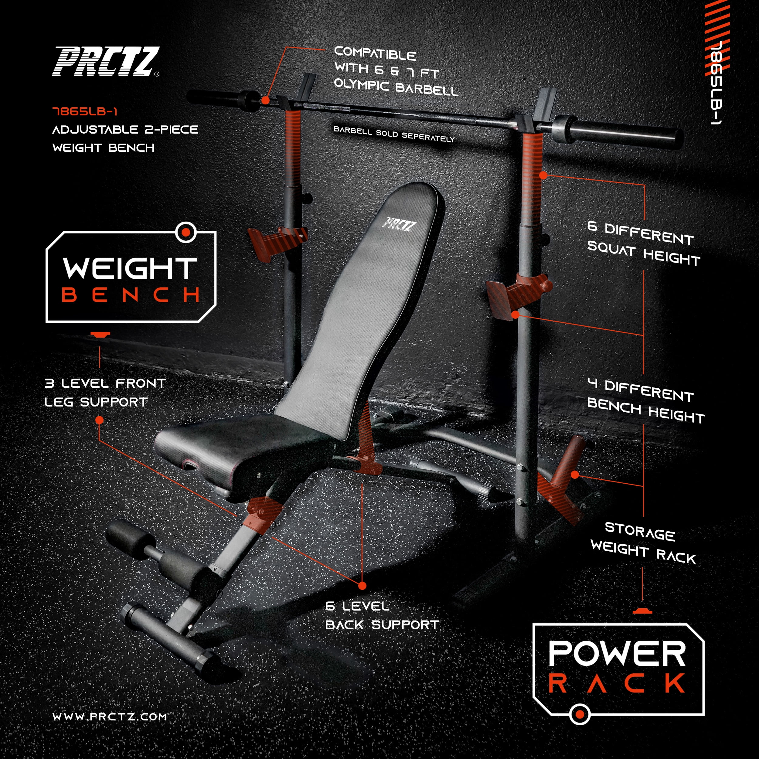 PRCTZ Two-Piece Olympic Weight Bench with Squat Rack, Foldable FID Bench, and Weight Storage - Womvr