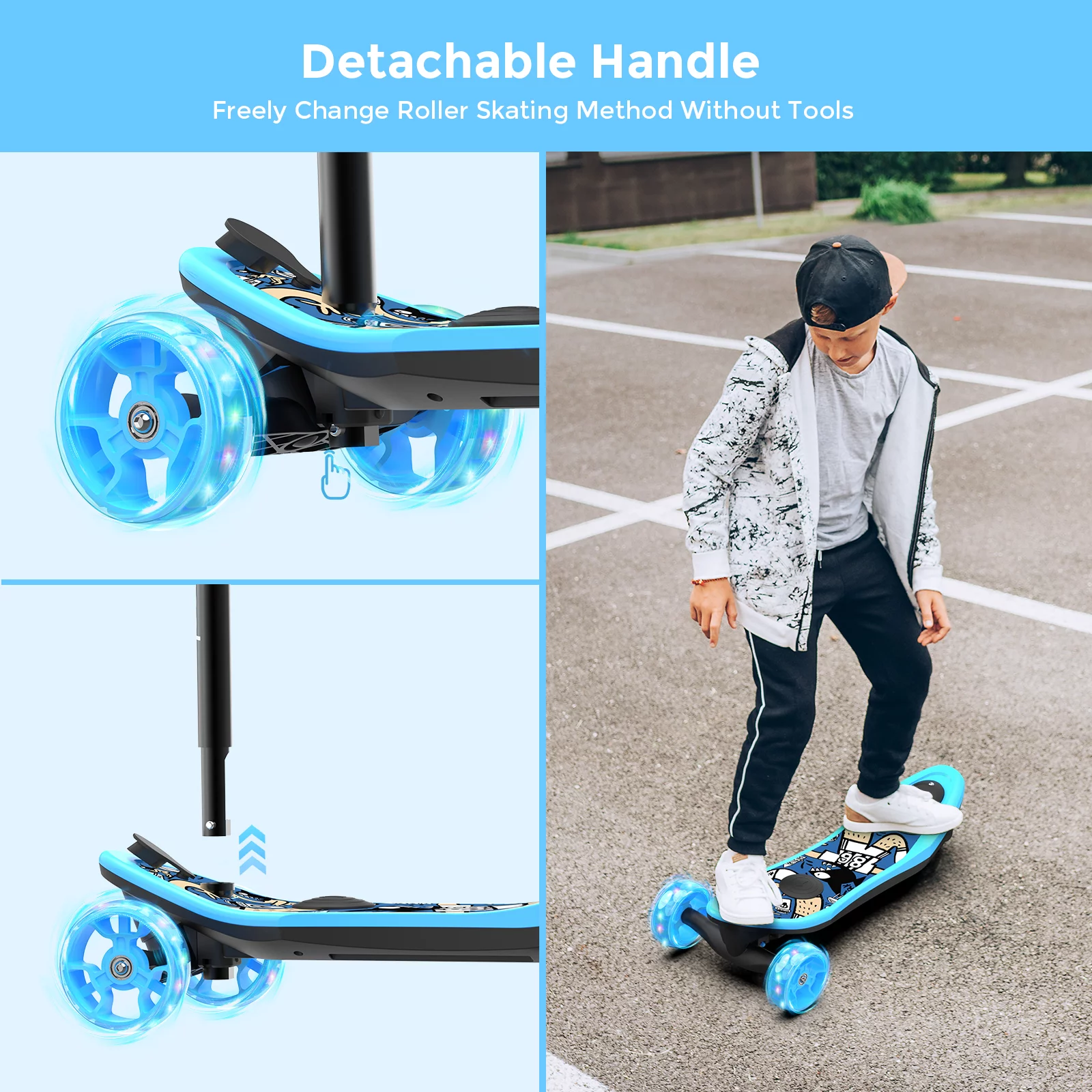 isinwheel Mini 2 in 1 Electric Scooter for Kids, 3 Wheel Electric Scooter, Height Adjustable Lean to Steer Kick Scooter with Flashing Wheels - Womvr