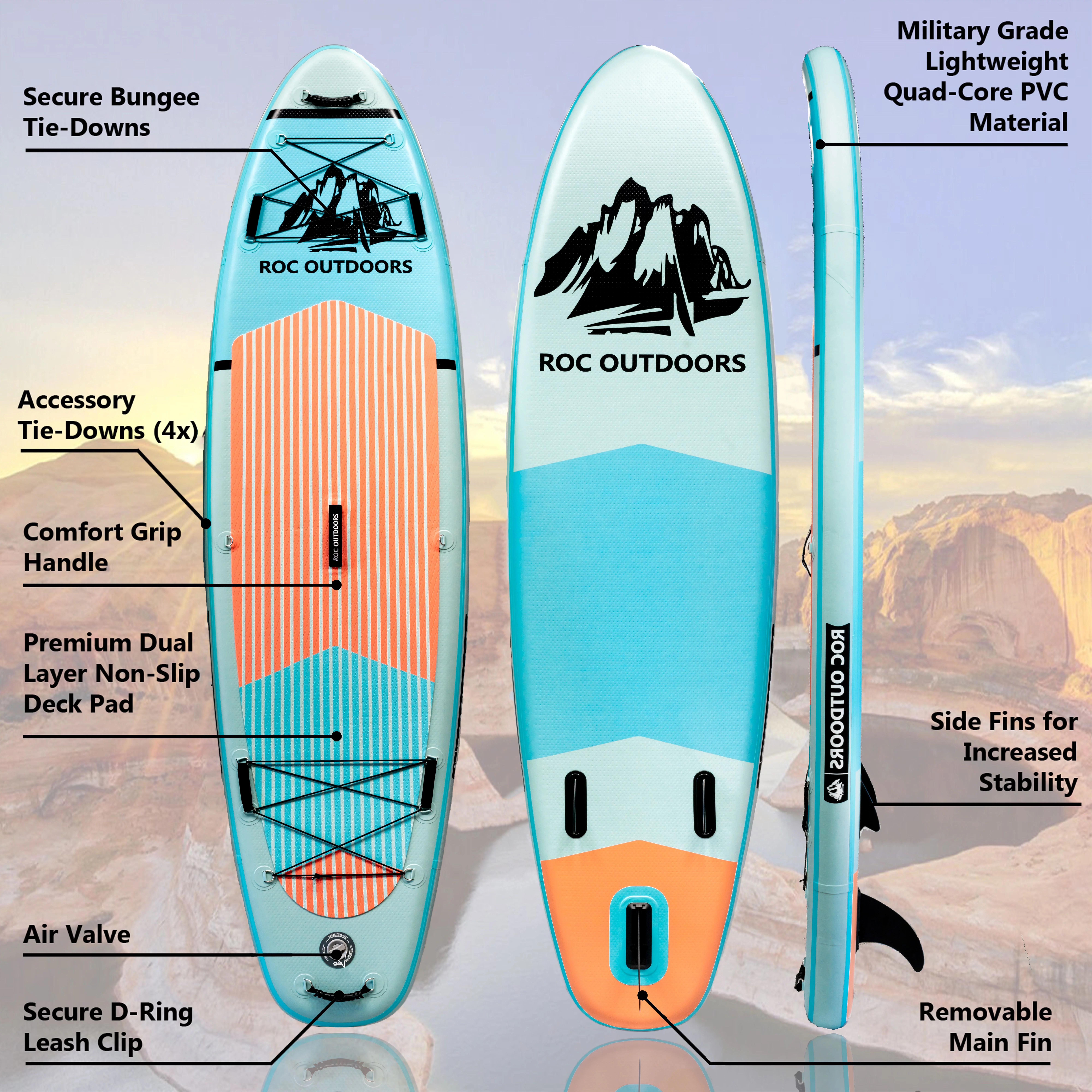 Roc Inflatable Stand Up Paddle Board with Premium sup Accessories & Backpack, Non-Slip Deck, Waterproof Bag, Leash, Paddle and Hand Pump - Womvr