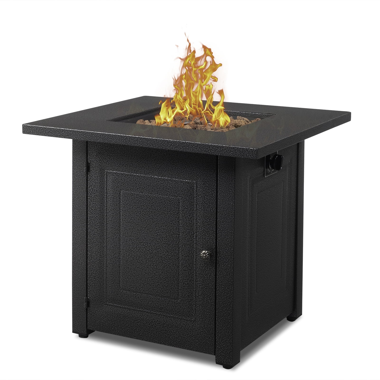 43.3 inch Gas Fire Pit Table, SYNGAR 2-in-1 50,000 BTU Propane Gas Fire Pit Table, Outdoor Propane Fire Pit with Glass Wind Guard, Blue Rocks and Lid, for Patio, Backyard, Garden, Poolside, D4620 - Womvr