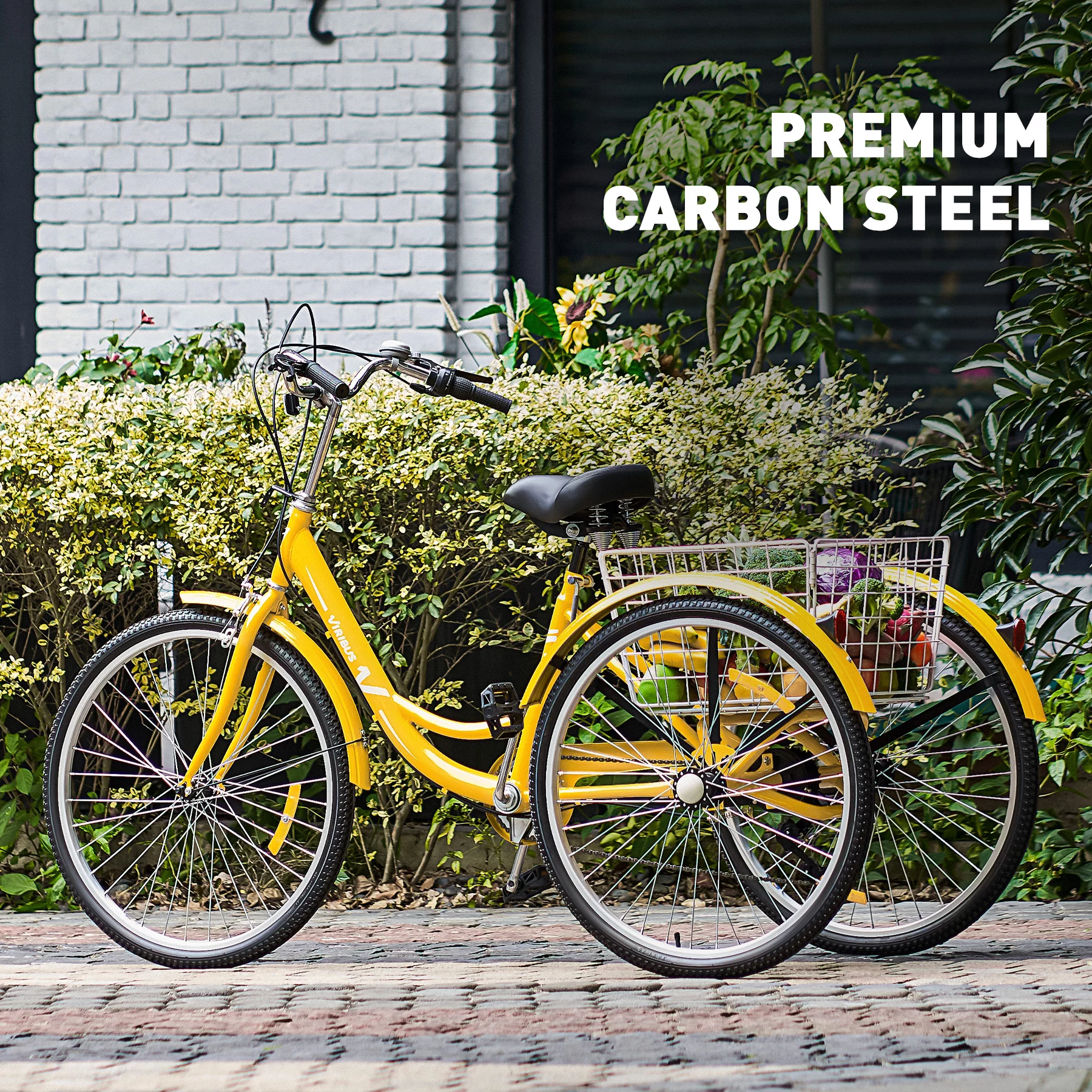 VIRIBUS 26 Inch Adult Tricycle 3 Wheel Bike with 7 Speeds & Basket for Men Women, Black - Womvr