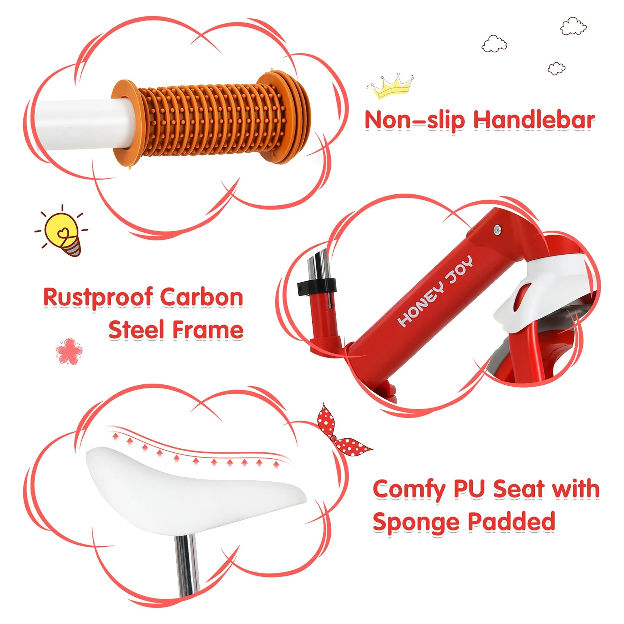 Honey Joy Kids Balance Bike Toddler Training Bicycle w/ Feetrests for 2-5 Years Old Red - Womvr