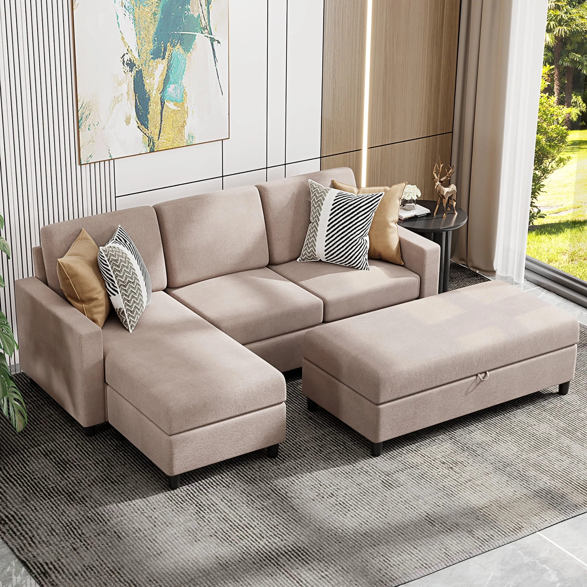Walsunny Convertible Sectional L-Shaped Sofa with Modern Linen Fabric(Grayish Black) - Womvr
