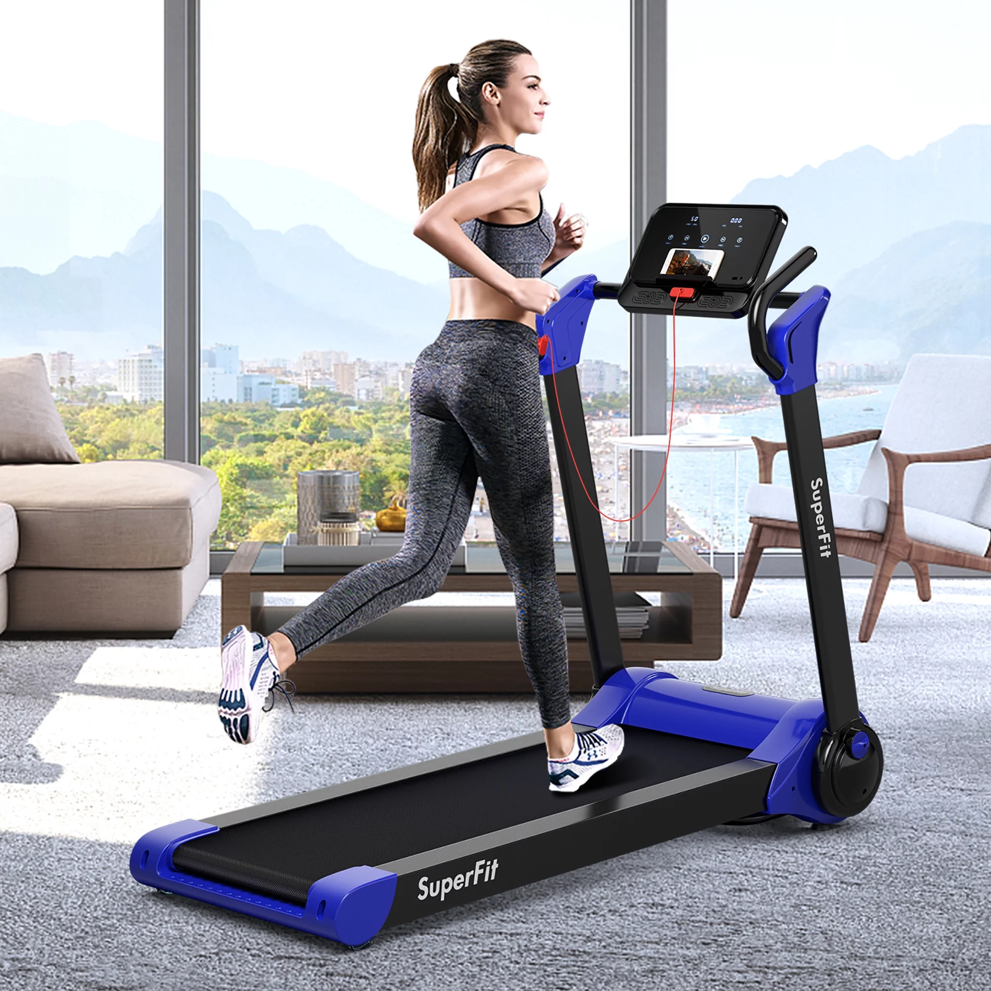 Superfit Folding 2.25HP Electric Treadmill Running Machine APP Control Bluetooth Black - Womvr