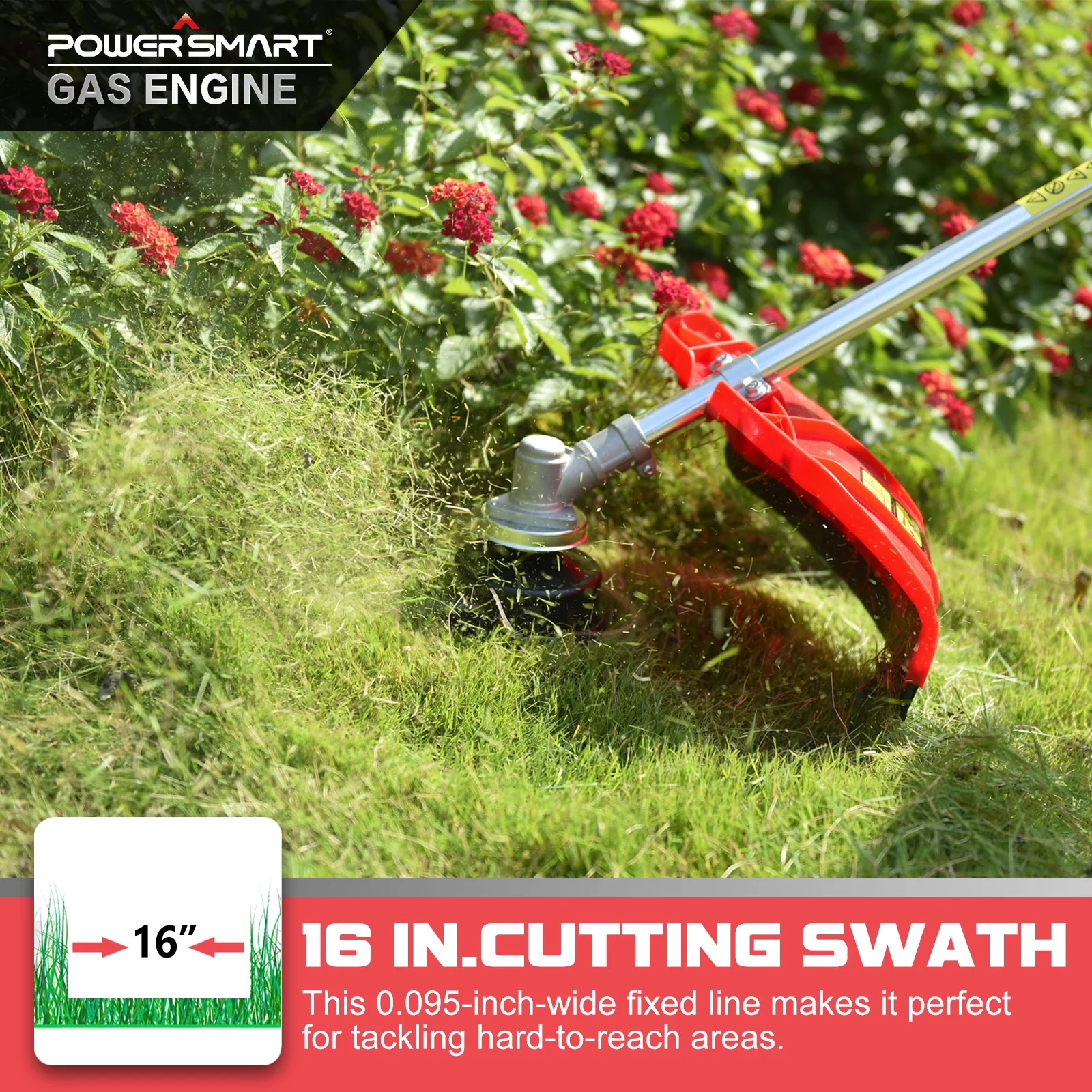 PowerSmart 2-Cycle 25.4cc 18lb Straight Shaft Gas String Trimmer Weed Wacker and Brush Cutter for Lawns and Grass - Womvr