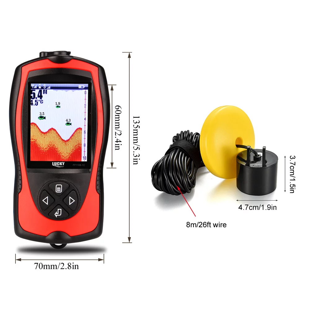 LUCKY FF1108-1CT Portable Fish Finder 100M/300FT Depth Fish Alarm Wired Fish Detector - Womvr