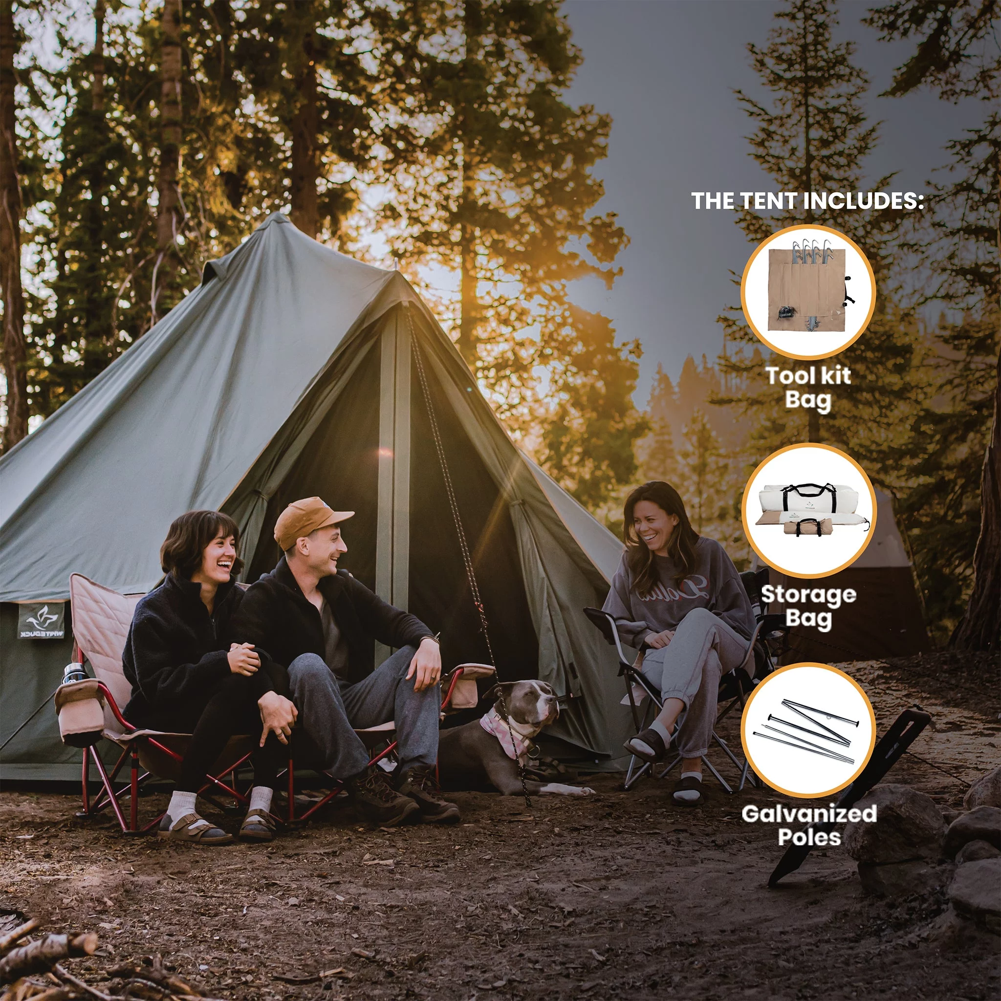 WHITEDUCK Regatta Canvas Bell Tent w/Stove Jack, Sandstone Beige, 13', Water Repellent 4-Season Camp - Womvr