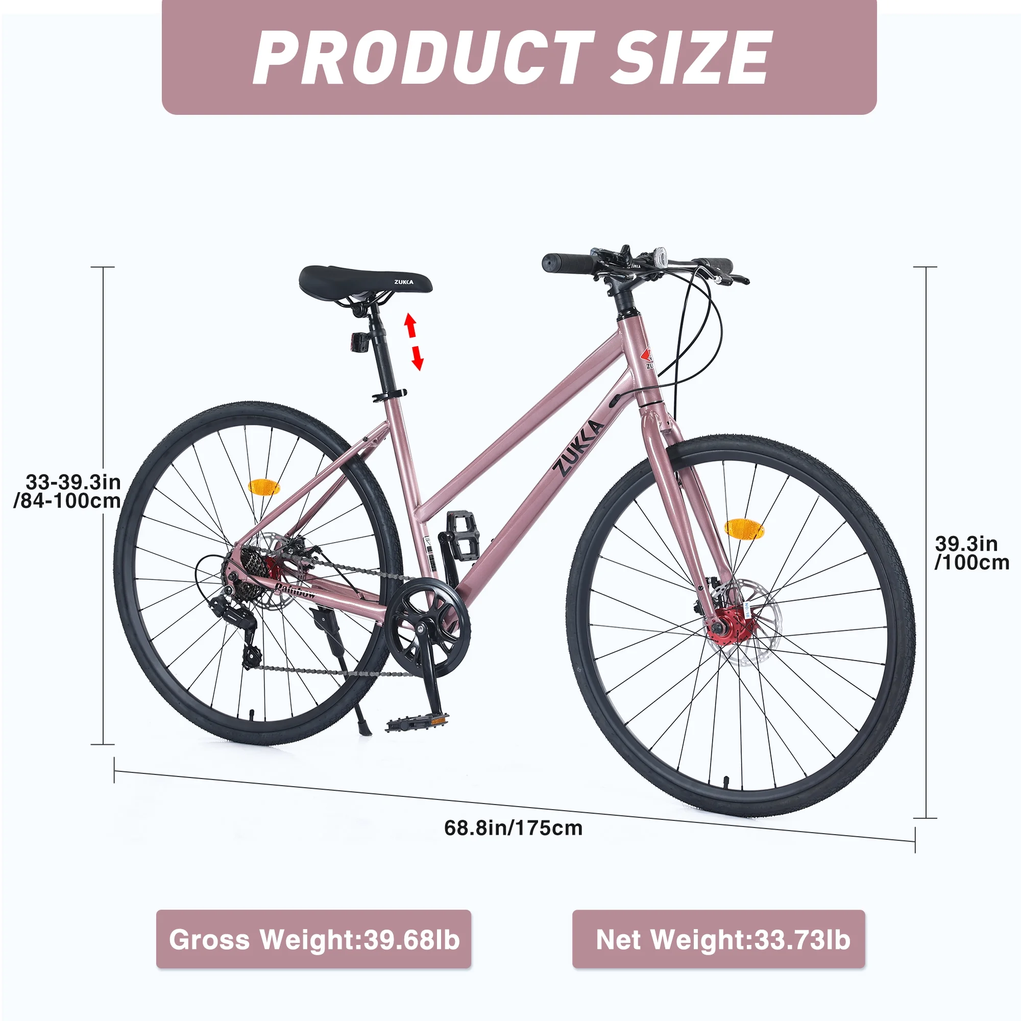 Zukka Hybrid Bicycle Road Bike for Women Girl Aluminum Alloy 700C 7 Speed Light Blue City Bike - Womvr
