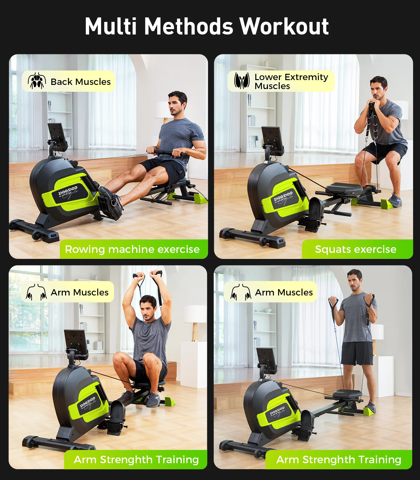 Pooboo 85% Pre-assembled Magnetic Rowing Machines Rower Foldable Build-in Bluetooth 8 Level Resistance Indoor Rower Machines Home Exercise 350lb - Womvr