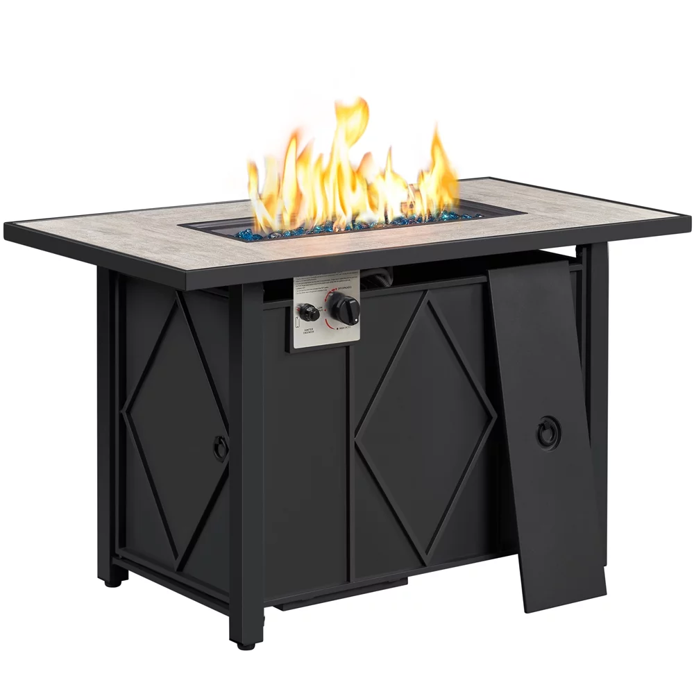 Alden Design 43in Propane Fire Pit Table with Ceramic Tabletop & Steel Base, Black - Womvr