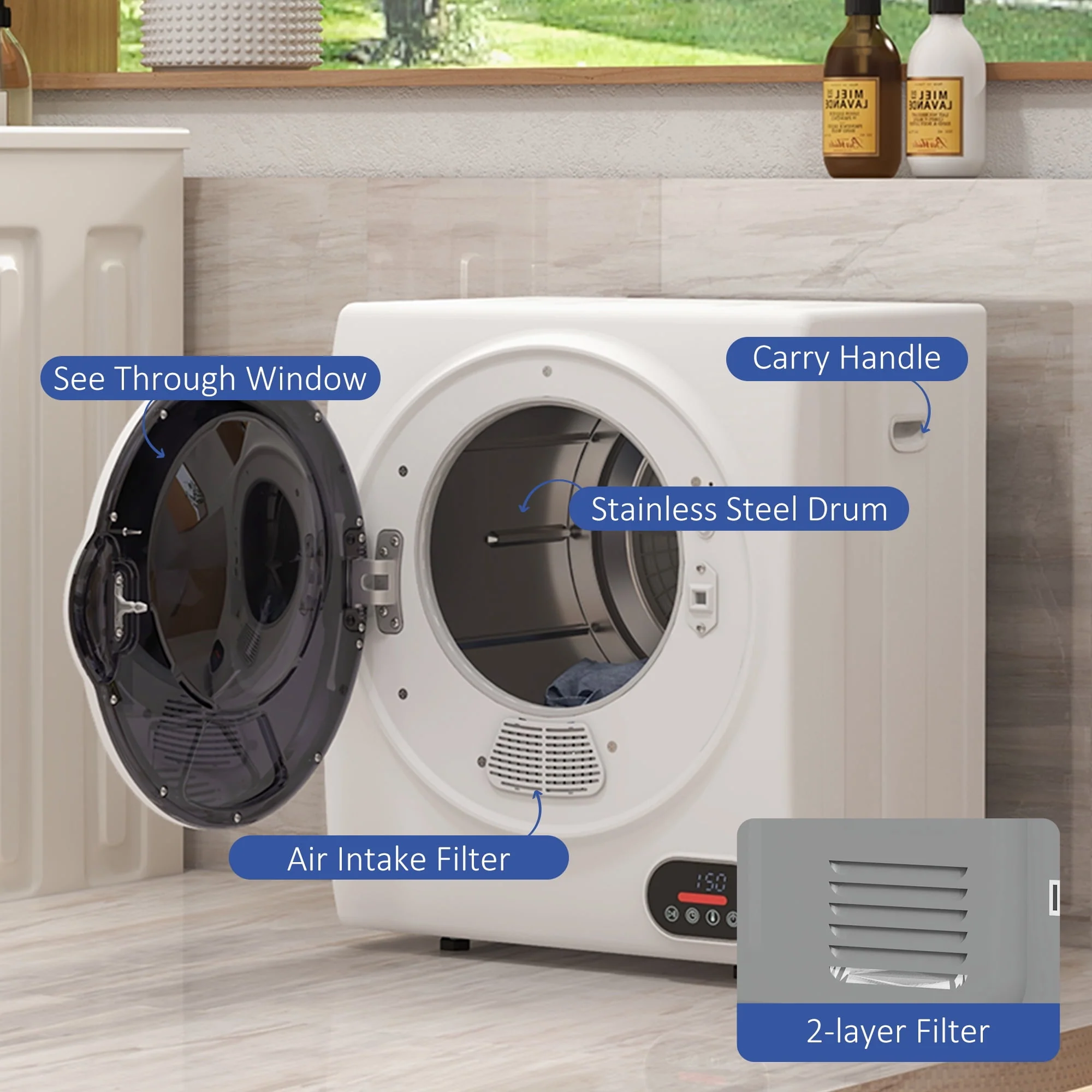HOMCOM Portable Clothes Dryer 120V 850W Laundry Dryer for Apartment, Gray - Womvr