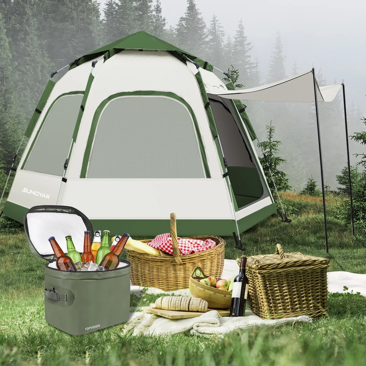 TOPVISION OR-T01 6-8 Person Tent with Removable Rain Fly and Carrying Bag - Womvr