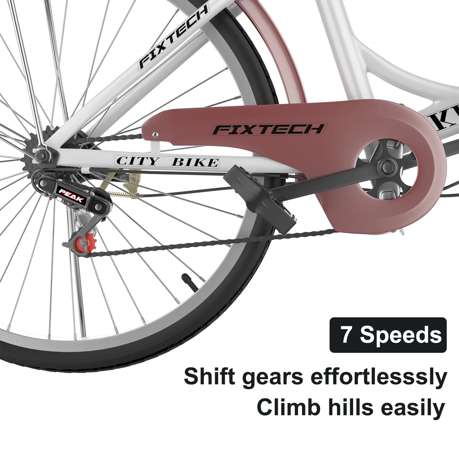 FIXTECH 7 Speed Foldable Comfort Cruiser Bike, 26 inch with Basket for Women and Girls, White - Womvr