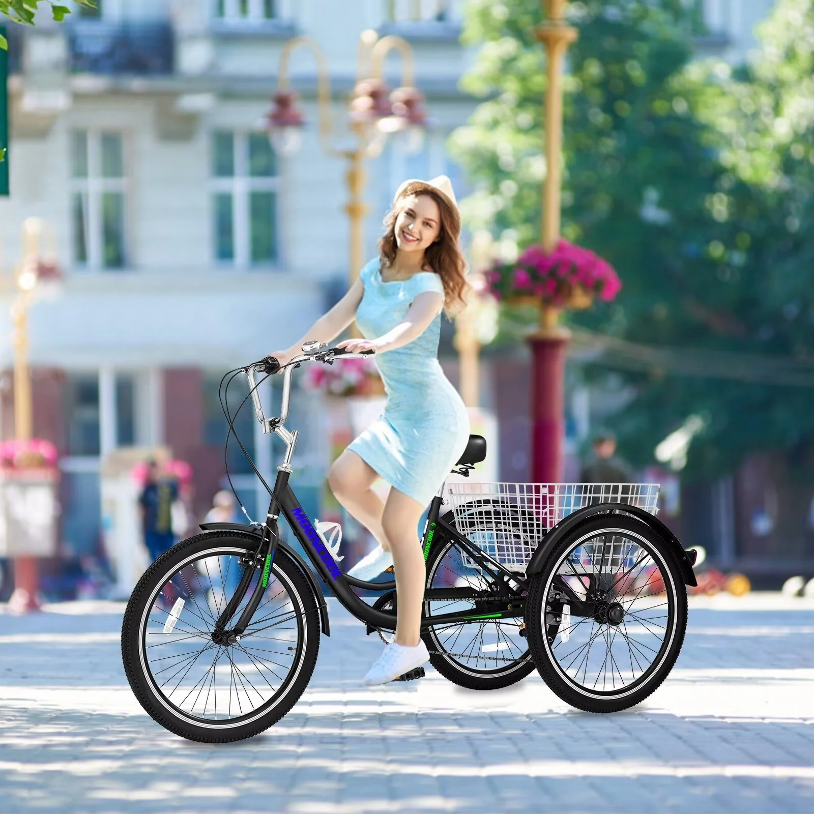 MOPHOTO 20/24/26 inch Adult Tricycle Folding 3 Wheel Cruiser Bikes 7 Speed, Portable and Foldable Trikes with Cargo Basket for Men & Women Outdoor Cycling, Purple - Womvr