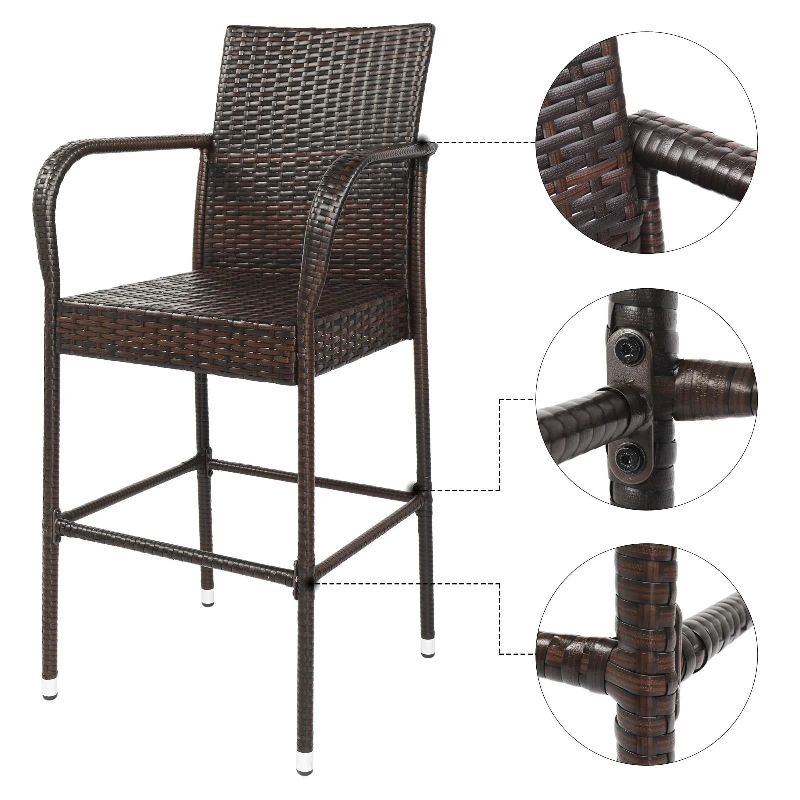 Ktaxon 2Pcs Wicker High Bar Chair for Outdoor Garden , Brown Gradient, Rattan Bar Stools w/ Footrest - Womvr