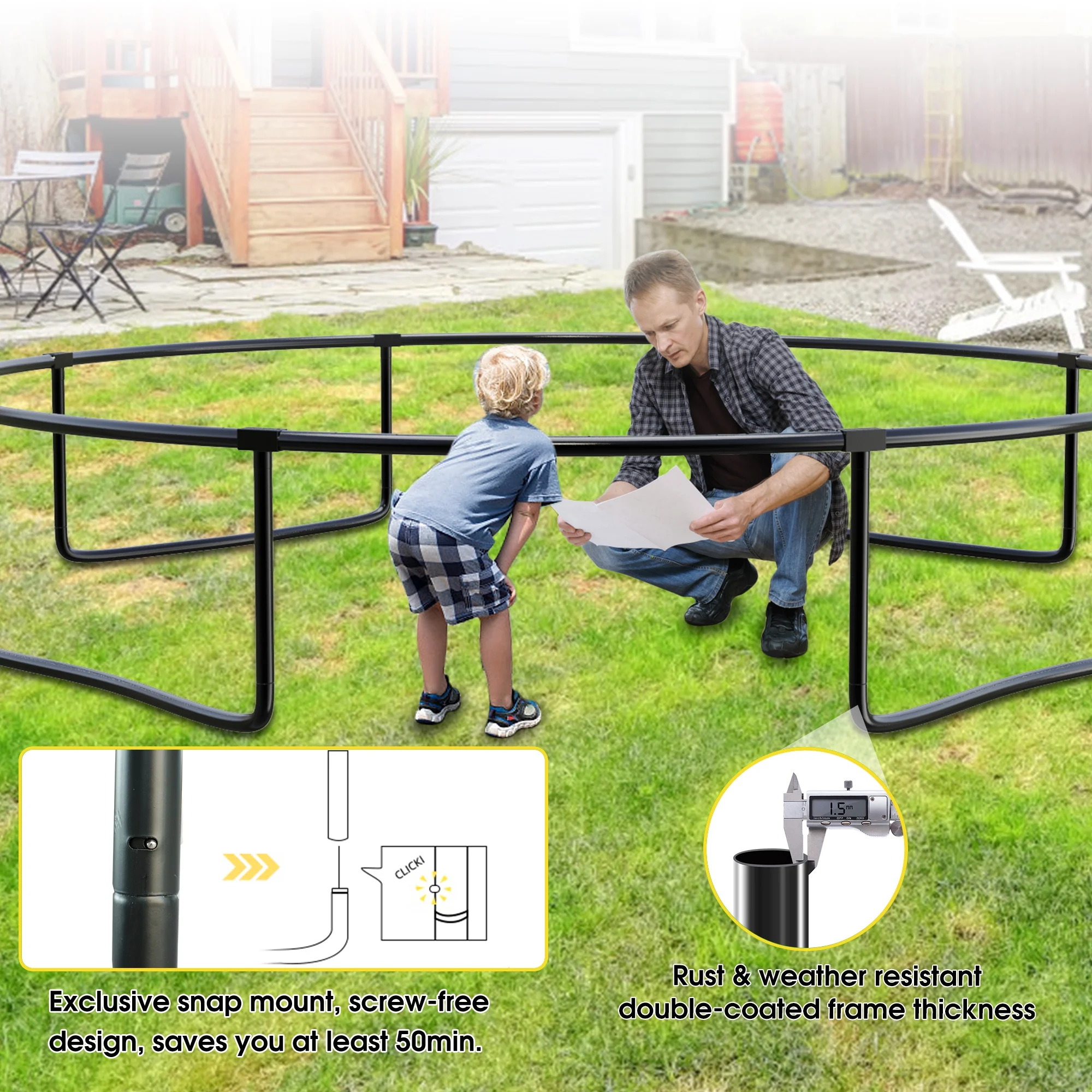 YORIN Trampoline for 2-3 Kids, 8FT 10FT Trampoline for Adults with Enclosure Net, Basketball Hoop, Ladder, 800LBS Outdoor Recreational Trampoline with Light, Sprinkler, Socks, Heavy Duty Trampoline - Womvr