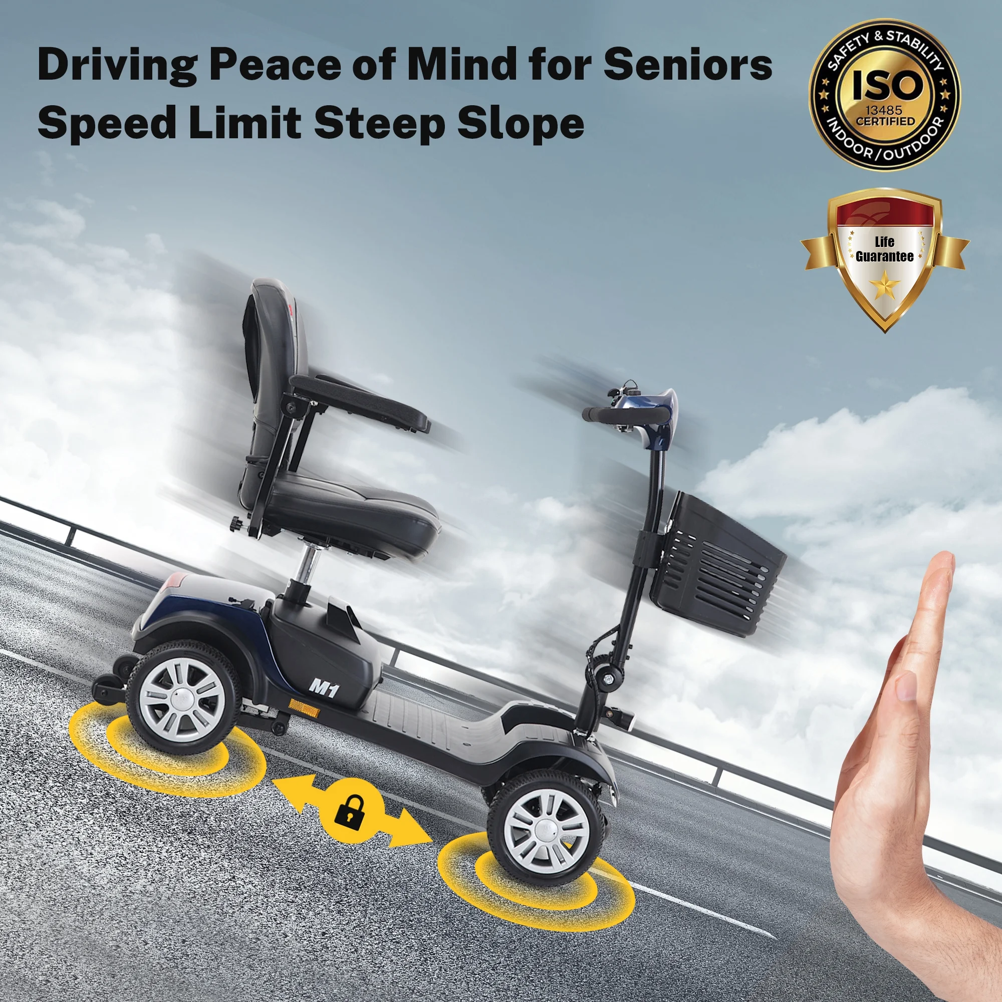 Segmart Mobility Scooter for Elderly, Durable Heavy Duty 4 Wheel Seniors Mobile Device with Lights, 300lbs, Blue - Womvr