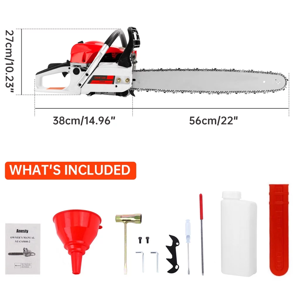 TOPTENG Gasoline Chainsaw with 22 in. Bar 52CC Engine 2-Cycle Gas Powered Chainsaw for Farm/Garden/Ranch/Firewood - Womvr