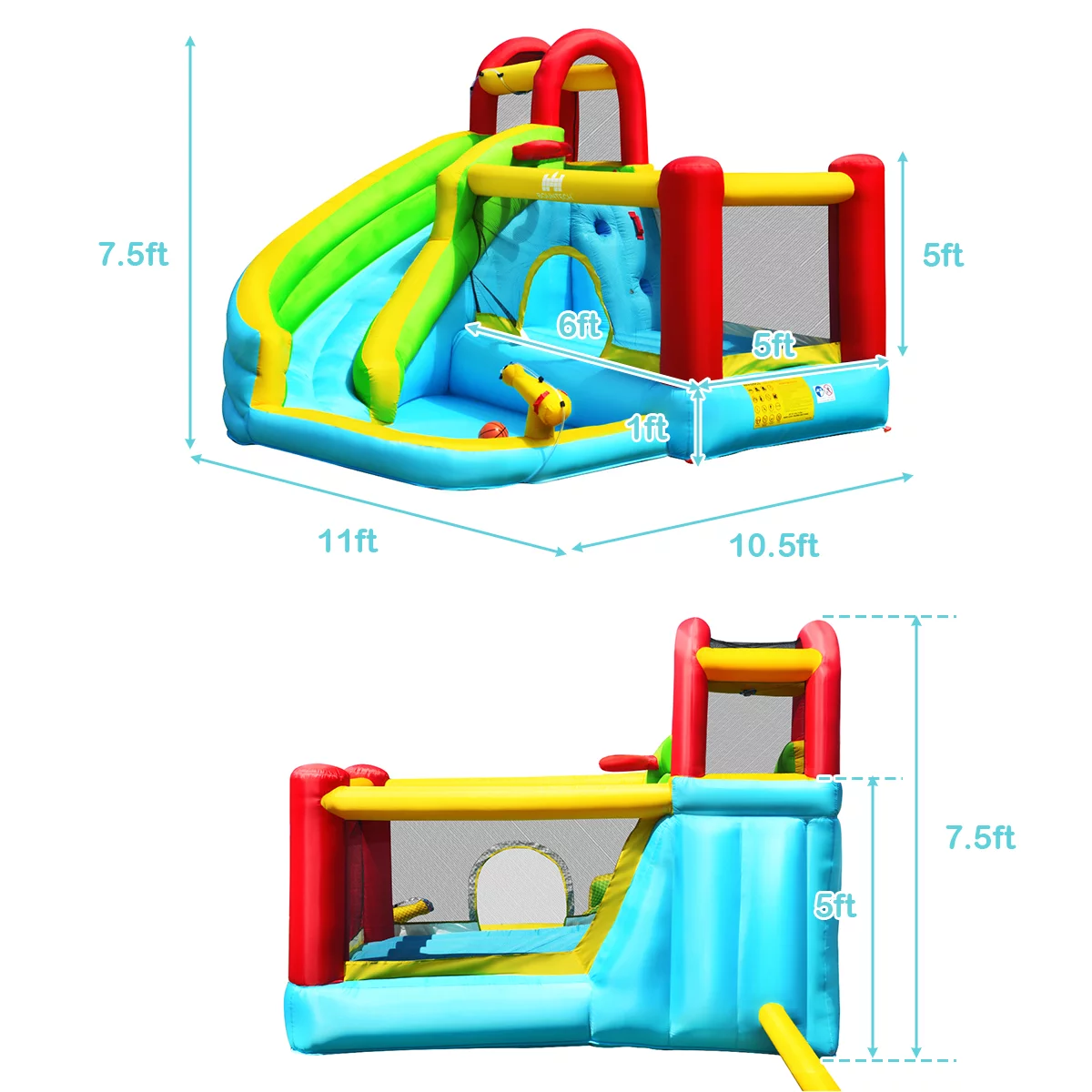 Infans Inflatable Kids Water Slide Jumper Bounce House Splash Water Pool Without Blower - Womvr